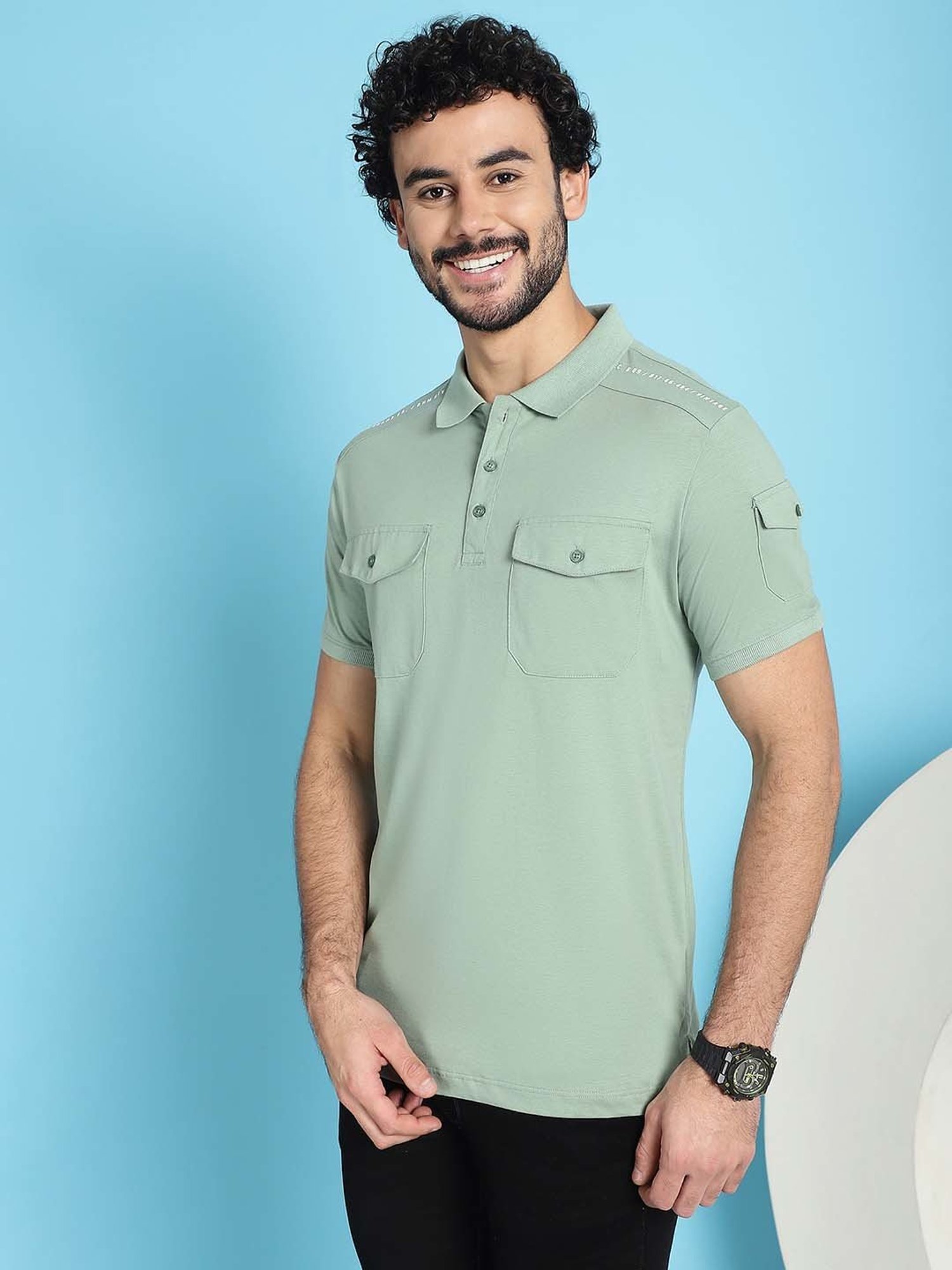 Venitian- Forbidden Clothing Sage Green Slim Fit Printed Polo T-Shirt
