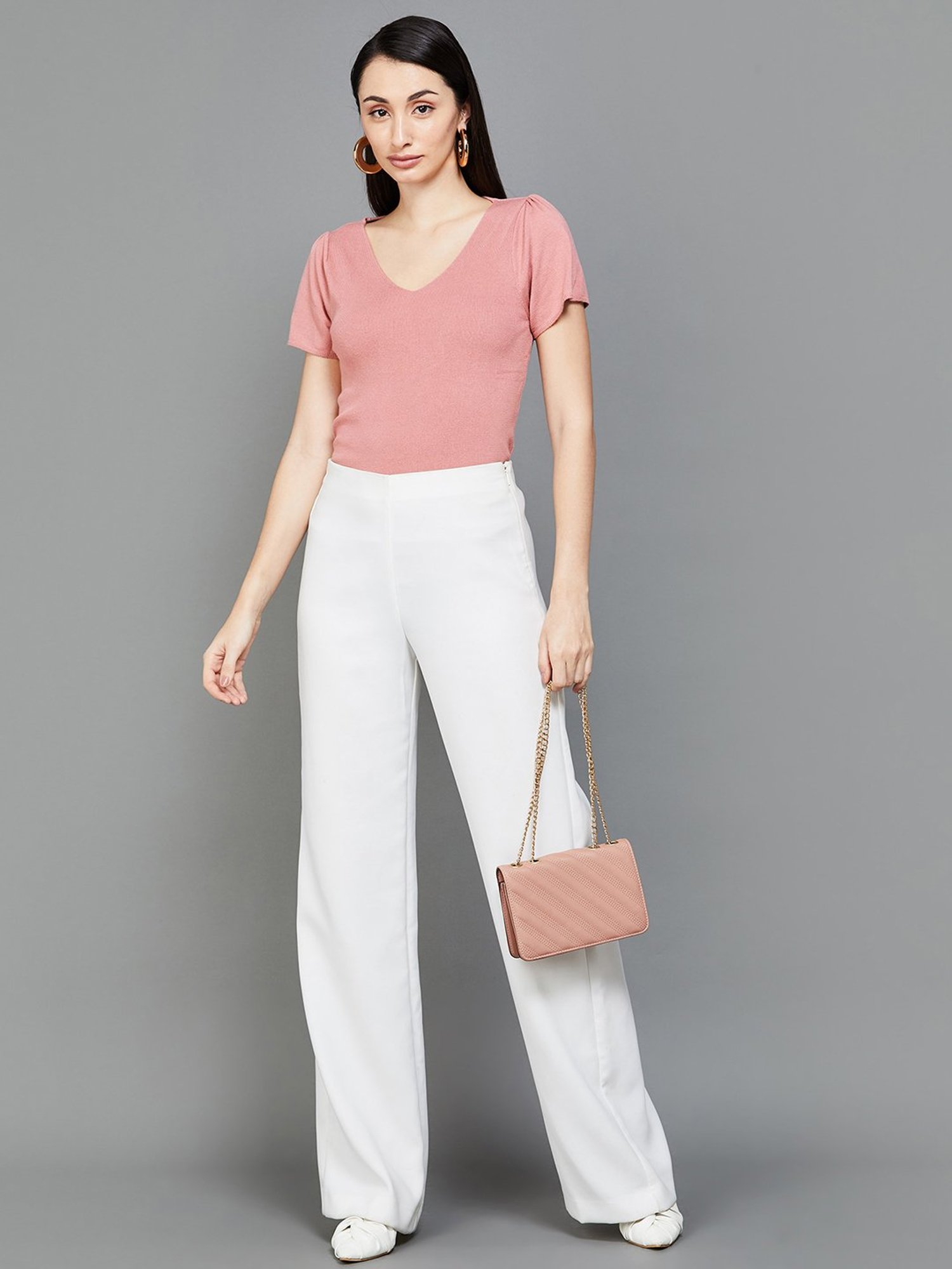 Code by Lifestyle Pink V Neck Knitted Top