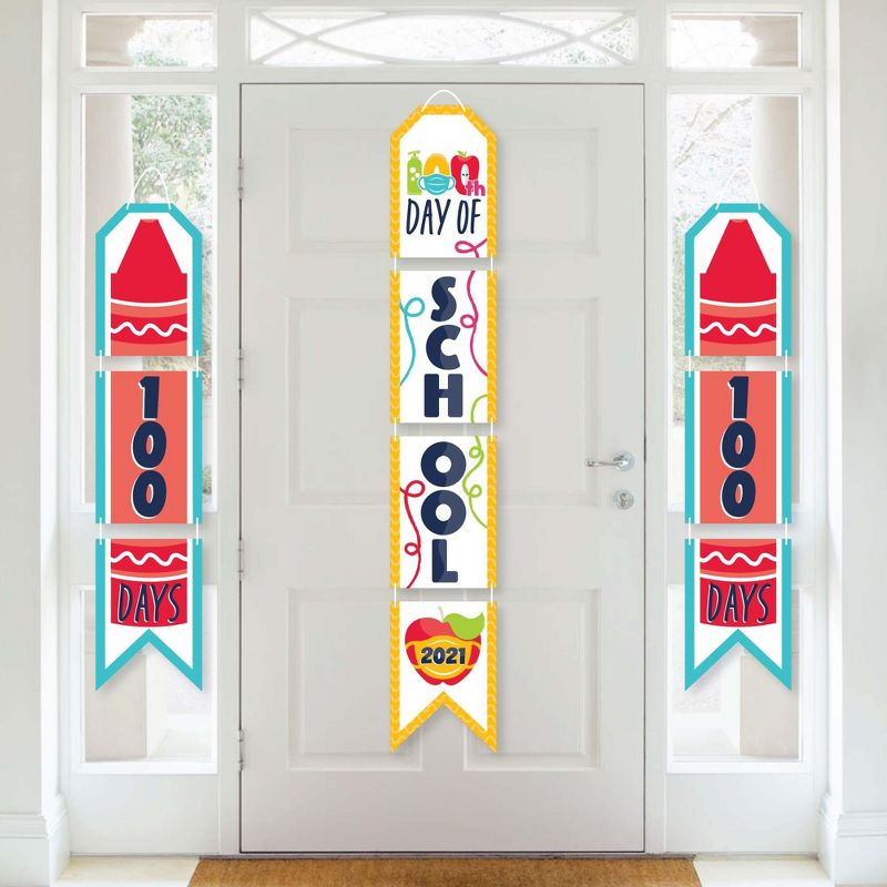 Big Dot of Happiness 100 Days 2021 - Hanging Vertical Paper Door Banners - 100th Day of School Party Wall Decoration Kit - Indoor Door Decor