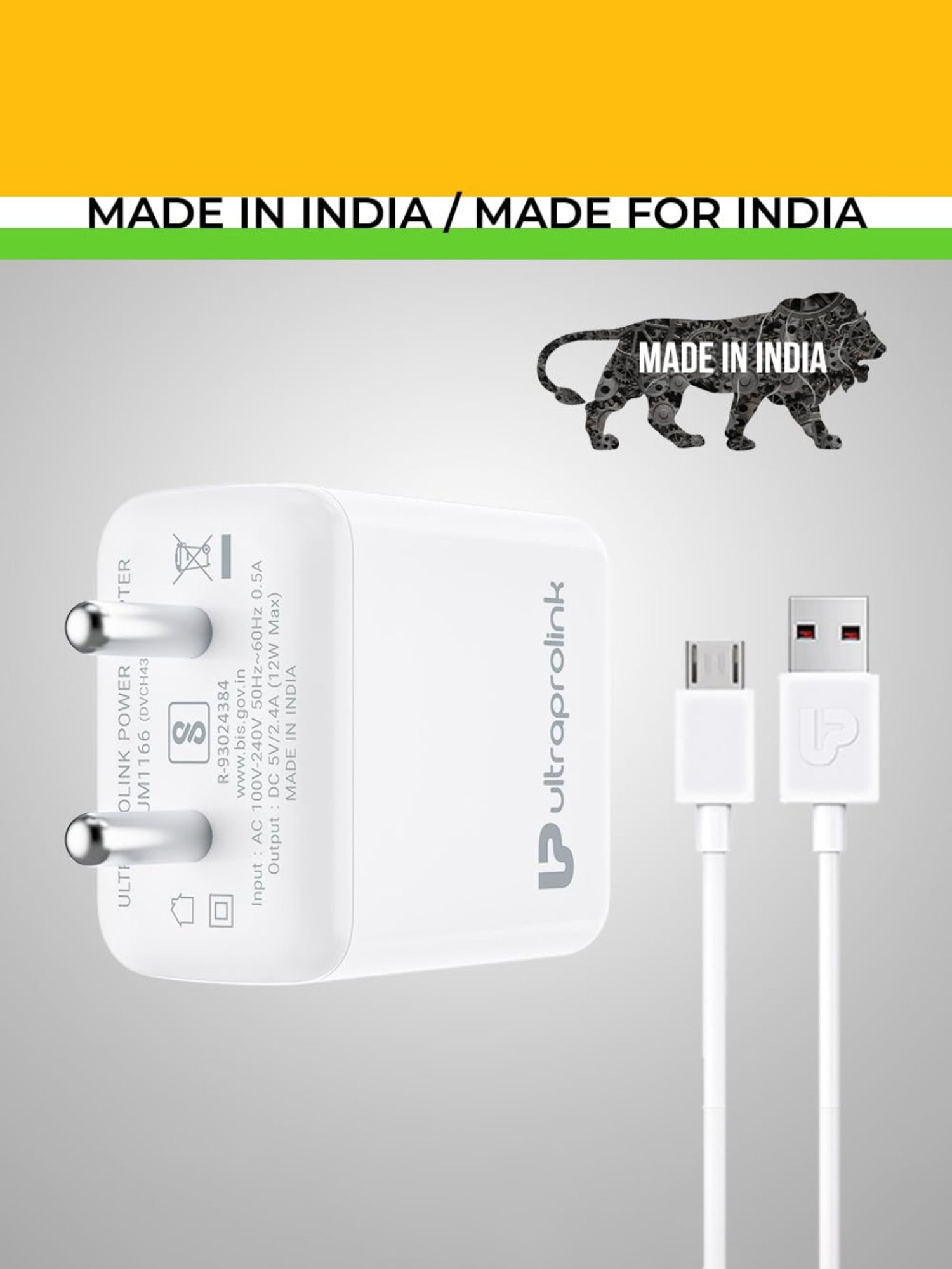 ULTRAPROLINK UM1166M USB Fast Wall Charger with 1 m Micro USB Cable (White)