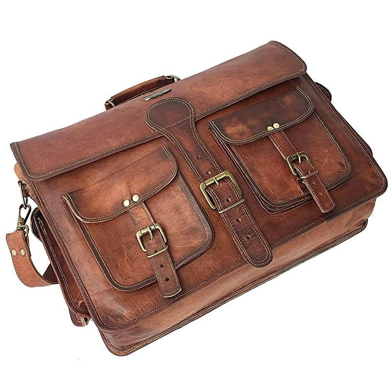 18 Inch Vintage Handmade Leather Messenger Bag Laptop Briefcase Computer Satchel bag For Men DARK BROWN