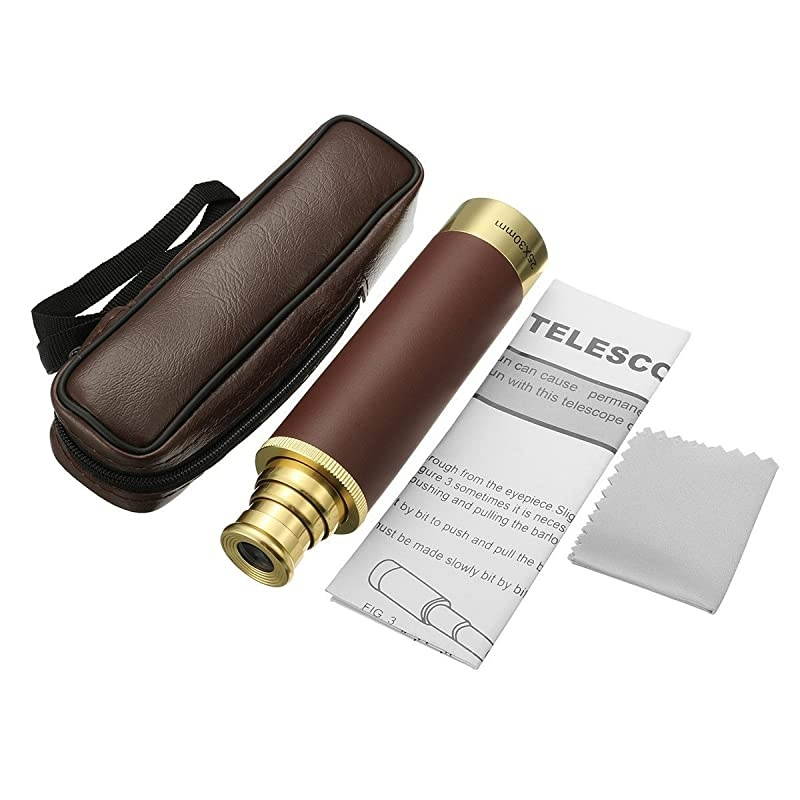 25x30 Zoomable Monocular Vintage Pirate Telescope Waterproof Aluminum Alloy Brass Adjustable Optics Telescope for Travel Navigation Sailing Voyage View Watching Games