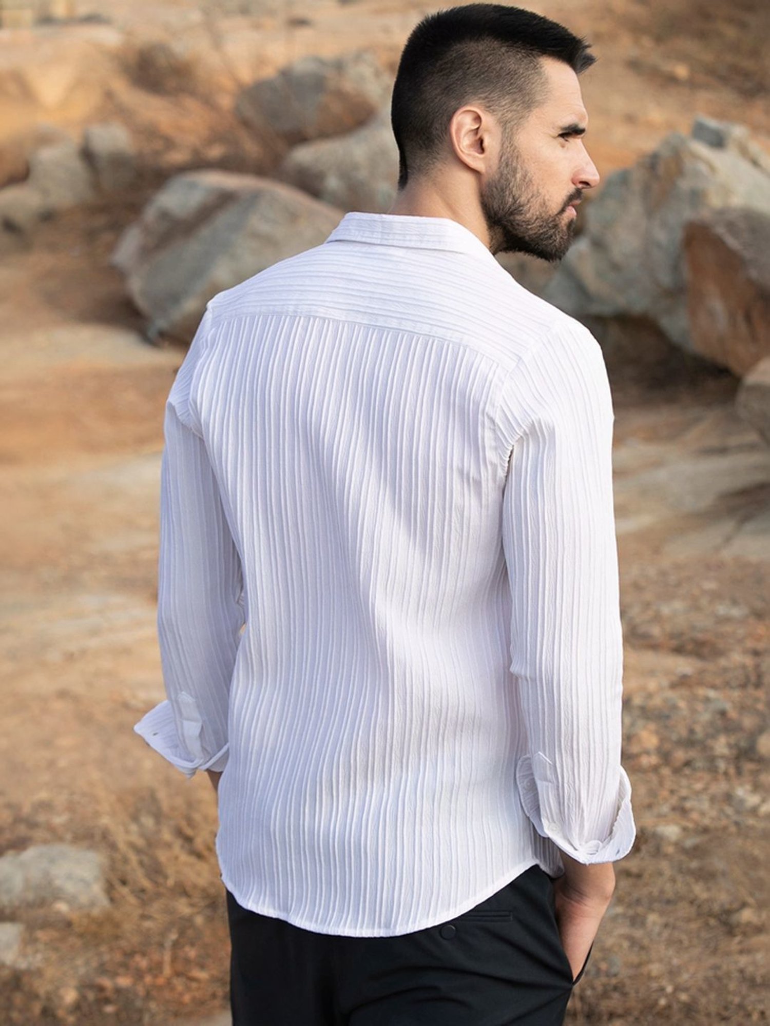 Campus Sutra White Regular Fit Self Pattern Shirt