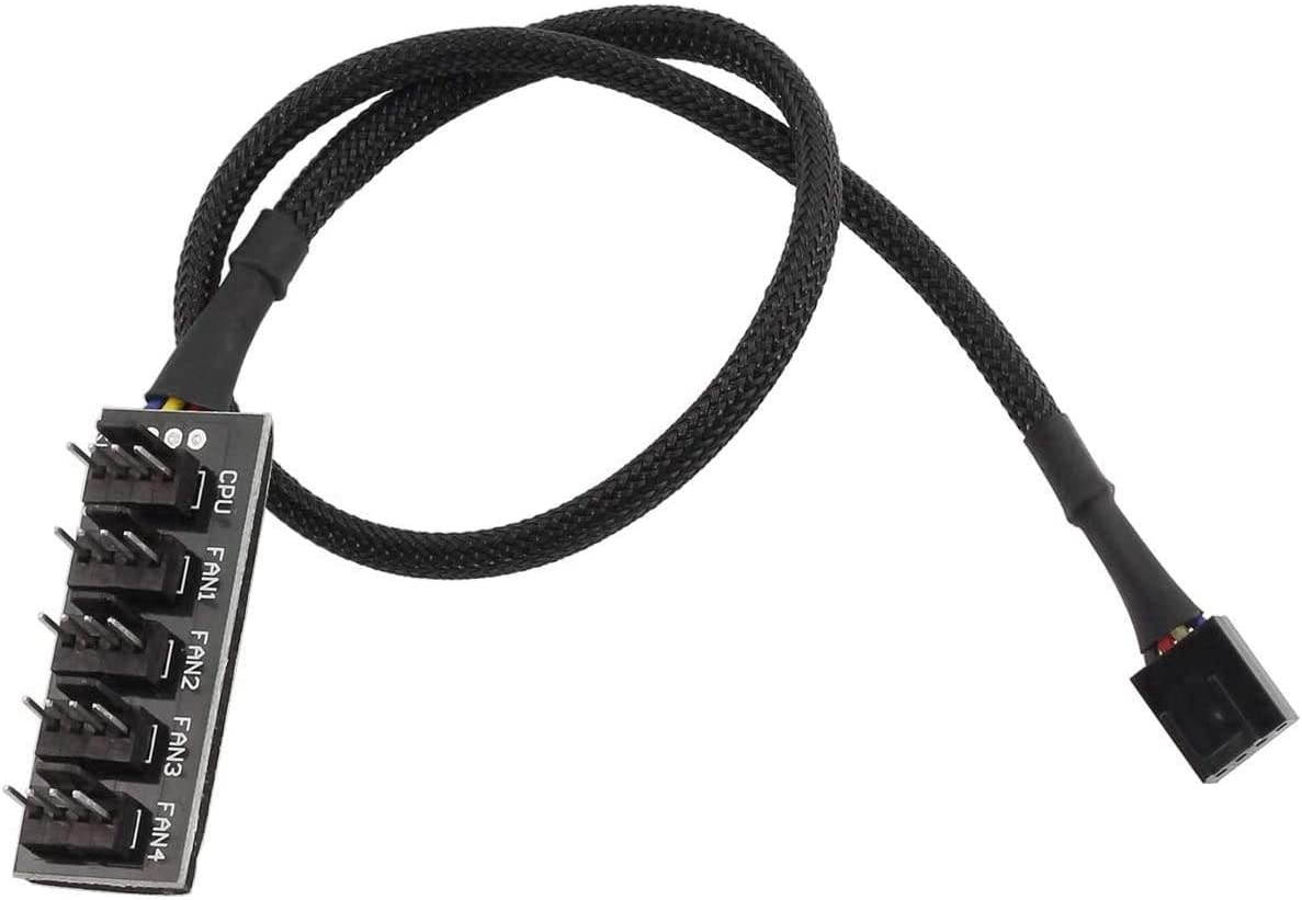 4-Pin PWM Fan Power Supply Cable 1 to 5 Splitter 5 Way PC Case Internal Motherboard Fan Power Extension Cable Cord Wire for ATX Computer Case 4-Pin and 3-Pin Cooling Fans 13 inch