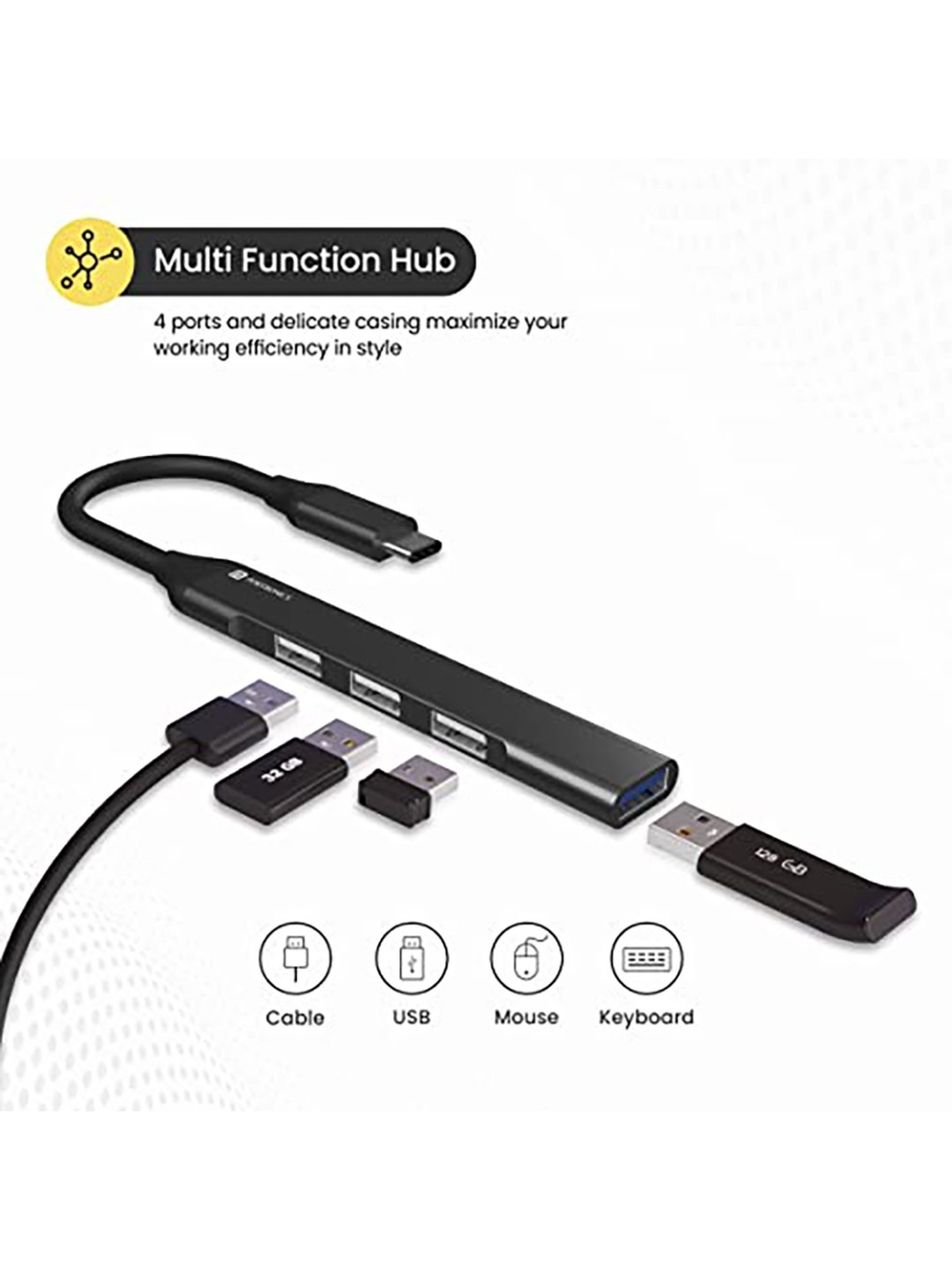 Portronics Mport 31C POR-1485 4 Port USB Hub (Grey)