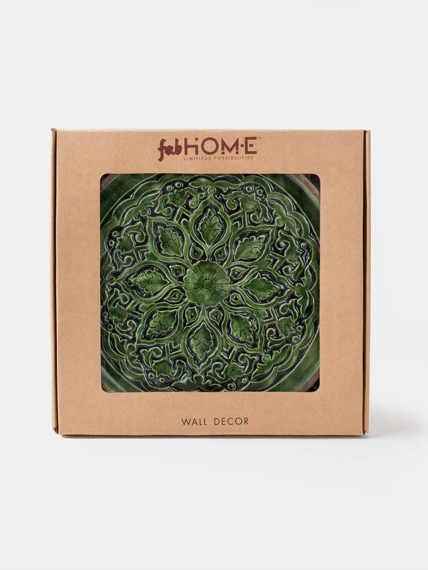 Fabindia Home Gulmohar Green Wood Hand Carved Wall Plate