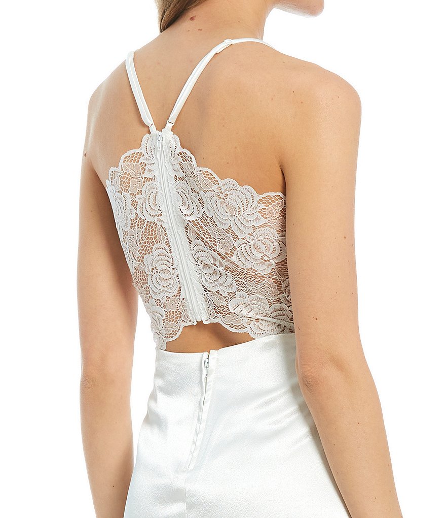 City Vibe Spaghetti Strap X-Back Satin Slit Dress