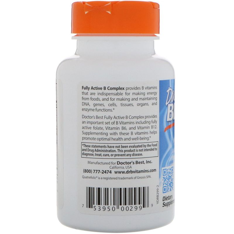 Doctor's Best Fully Active B Complex with Quatrefolic, 30 Veggie Caps, Vitamin B