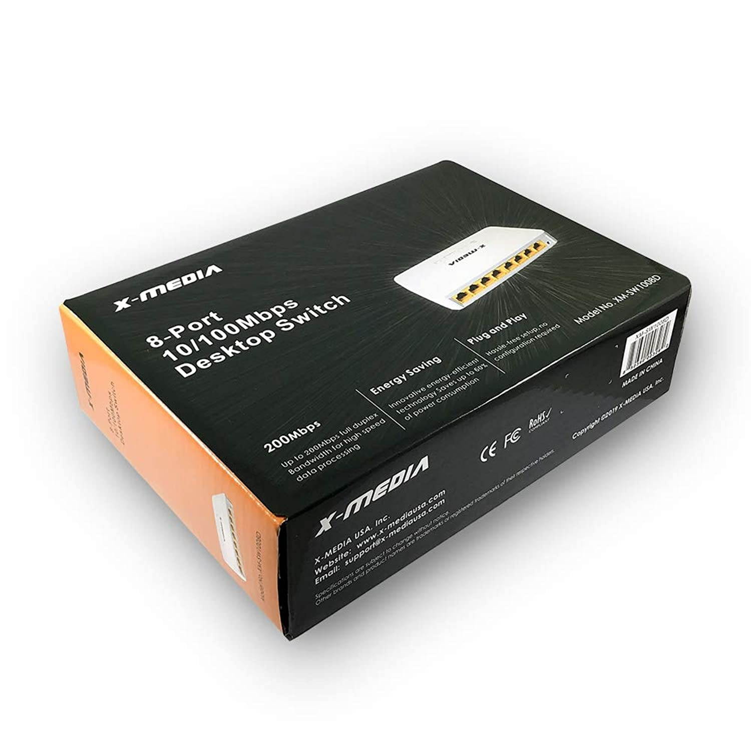 X-MEDIA 8-Port 10/100Mbps Fast Ethernet Unmanaged Desktop Switch, Plug & Play [XM-SW1008D]