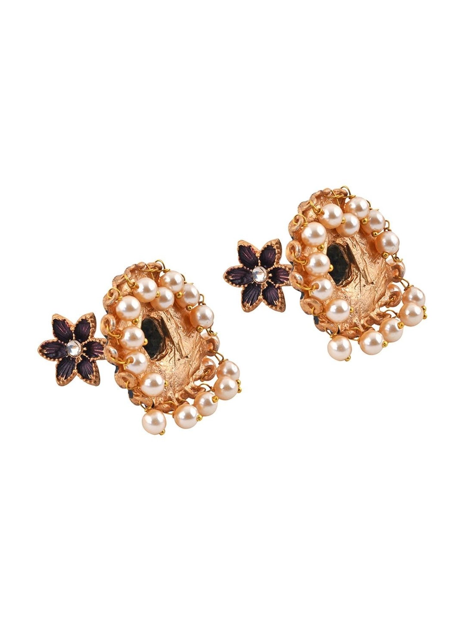 Teejh Arika Maroon & Black Golden Enamel Jhumki Earrings