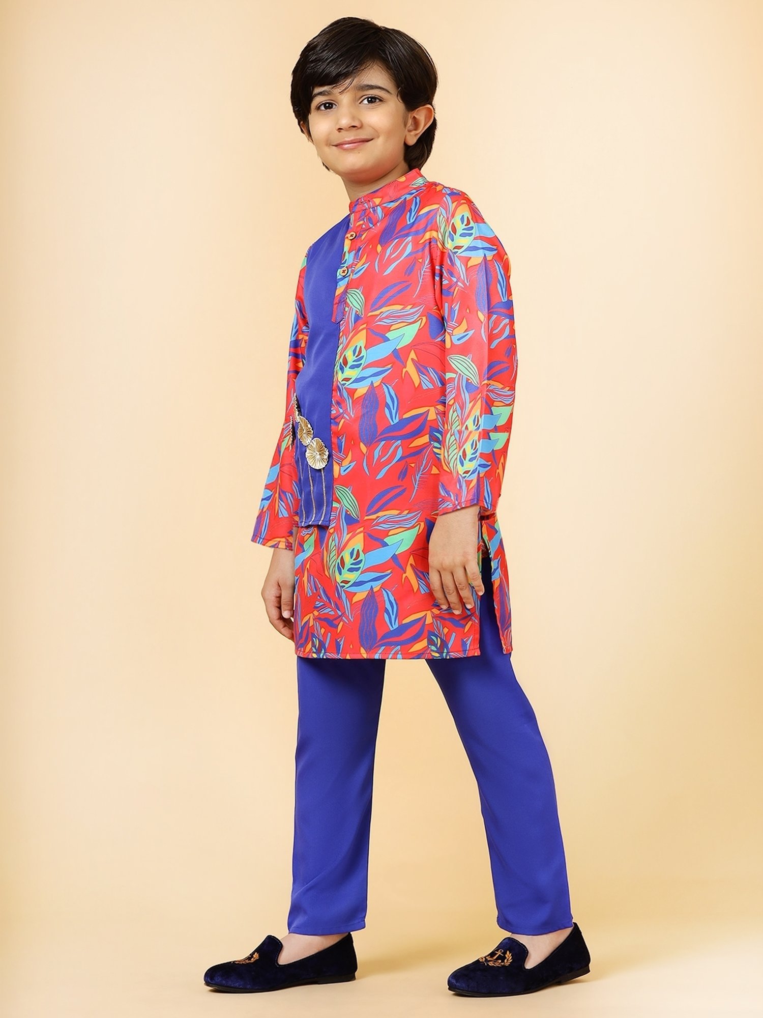 A.T.U.N. Kids Red and Blue Printed Kurta Set