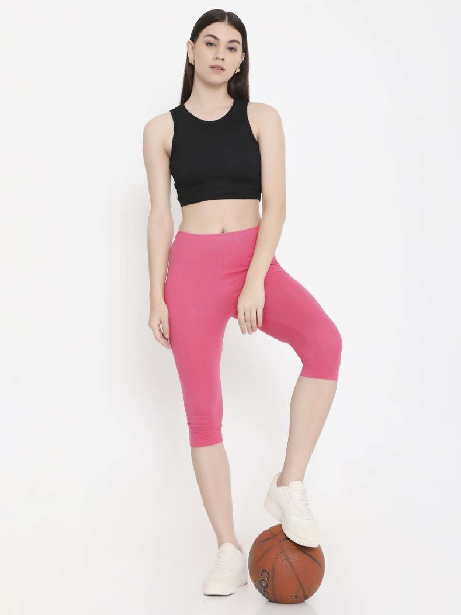 FEELINGS Pink Cotton Plain Capris