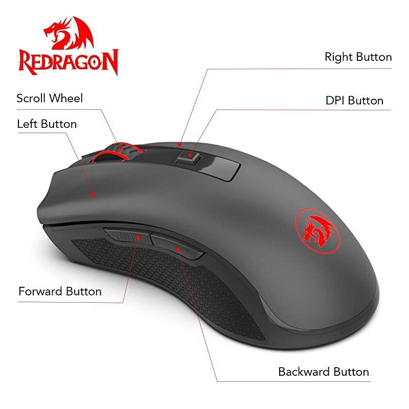 M652 Optical 24G Wireless Mouse with USB Receiver Portable Gaming Office Mice 5 Adjustable DPI Levels 6 Buttons for Desktop MacBook Notebook PC Laptop Computer