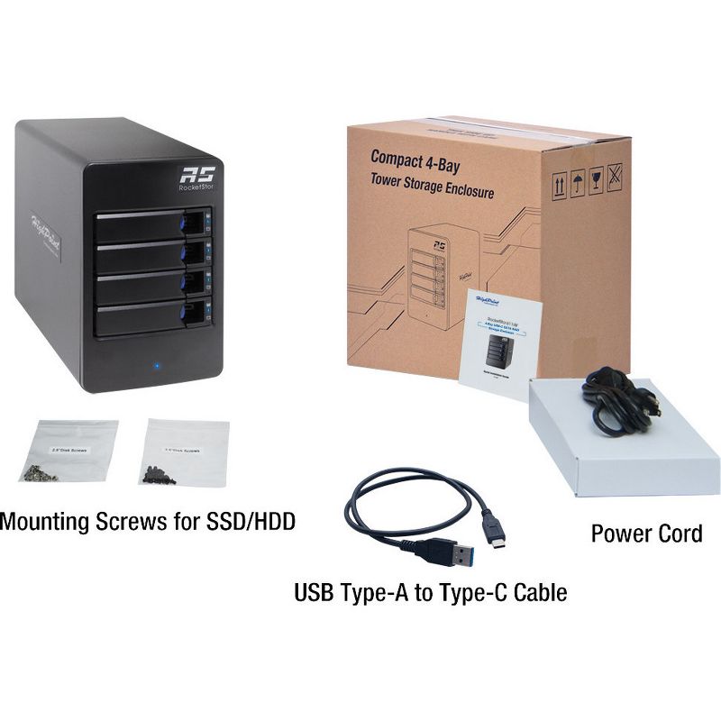 HighPoint 4-Bay Tower Enclosure - 4 x HDD Supported - 40 TB Supported HDD Capacity - Serial ATA Controller - RAID Supported 0, 1, 5, JBOD