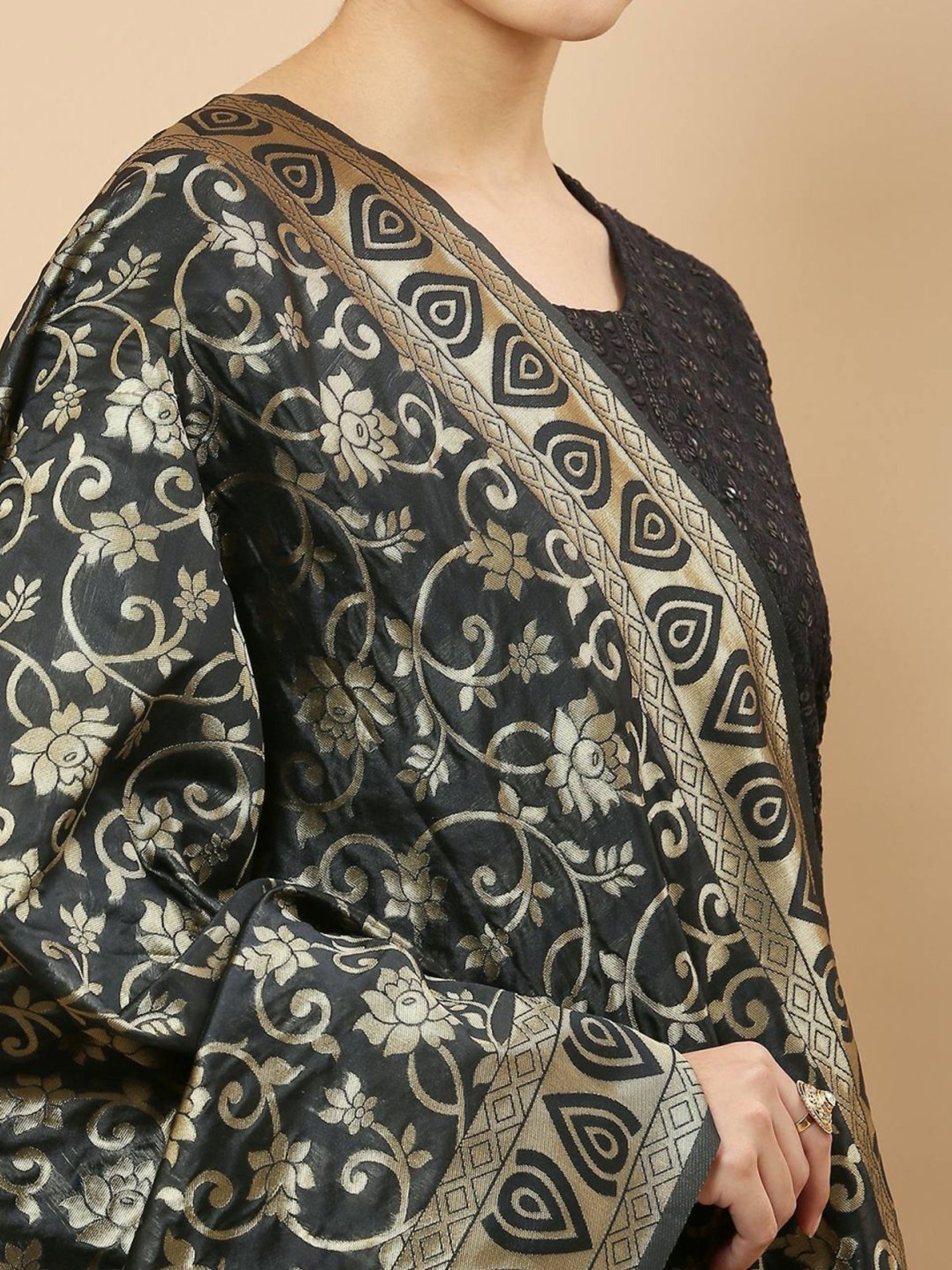 Soch Black Woven Pattern Dupatta