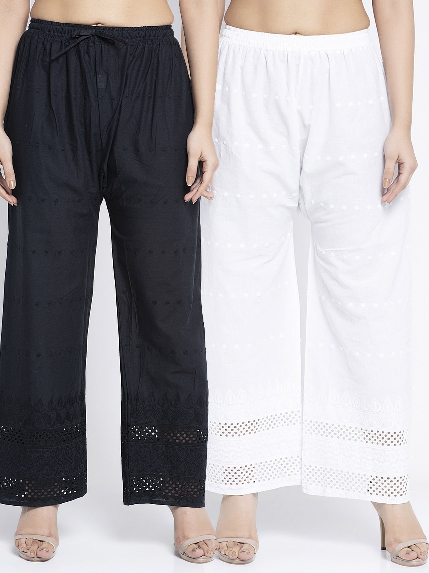 Gracit Black & White Flared Fit Cotton Palazzos Pack of - 2