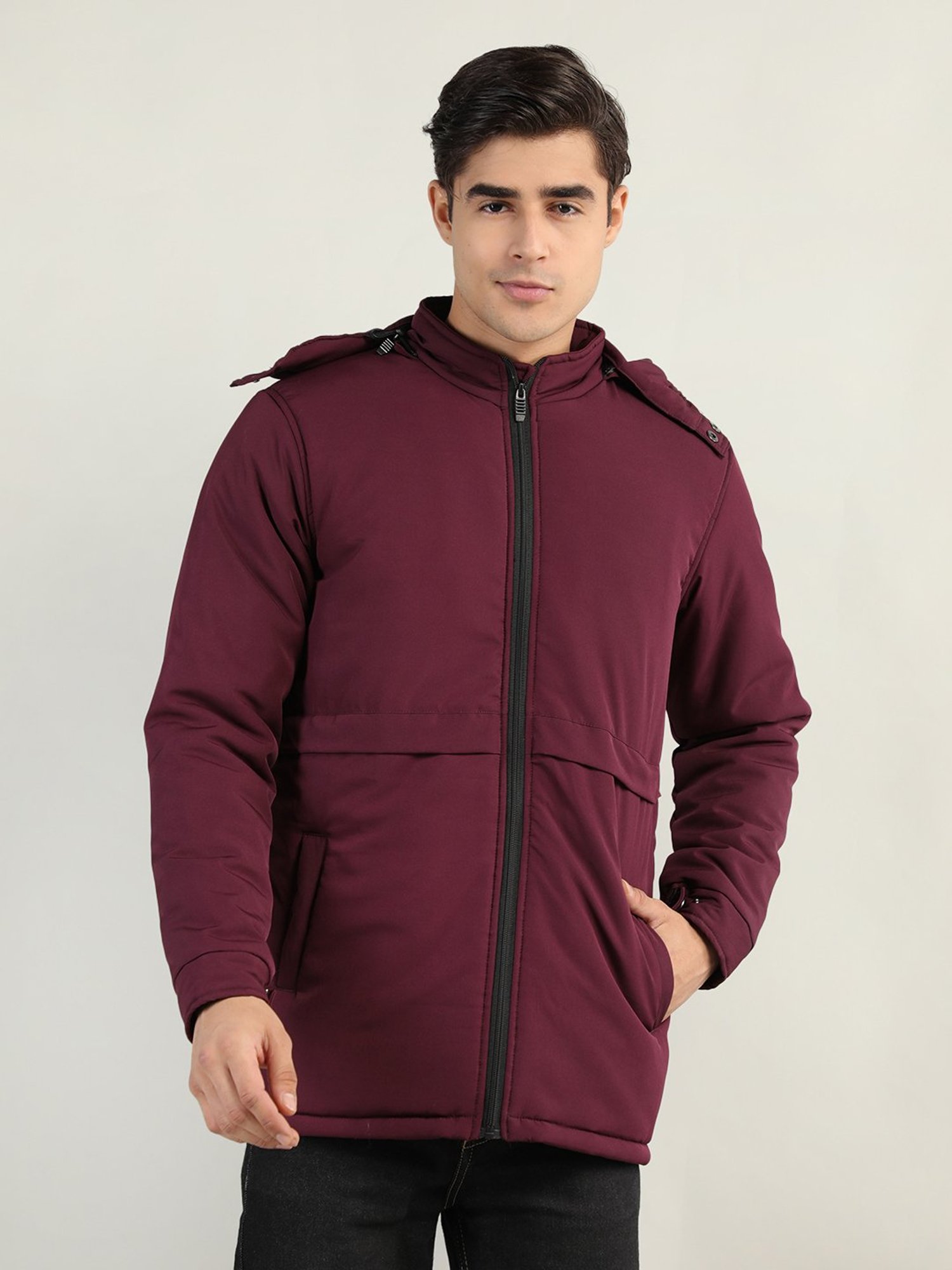 Chkokko Wine Regular Fit Hooded Quilted Jacket