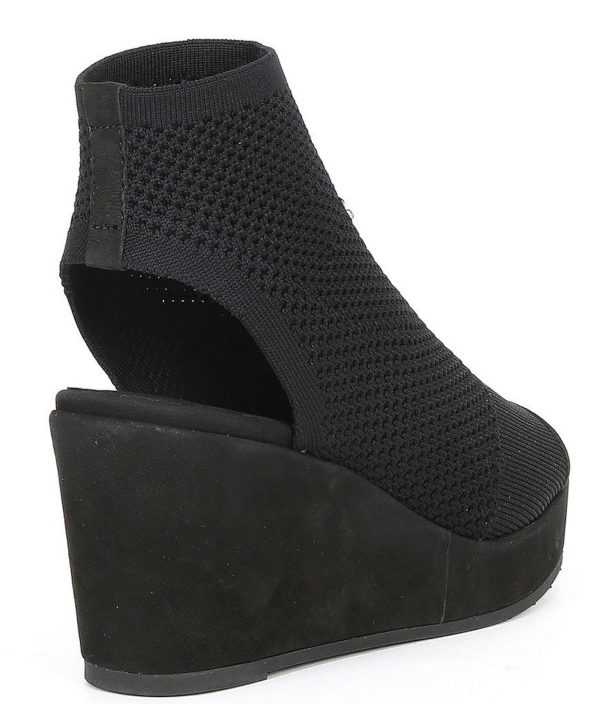 Eileen Fisher Warrick Stretch Knit Peep Toe Open Back Platform Wedges