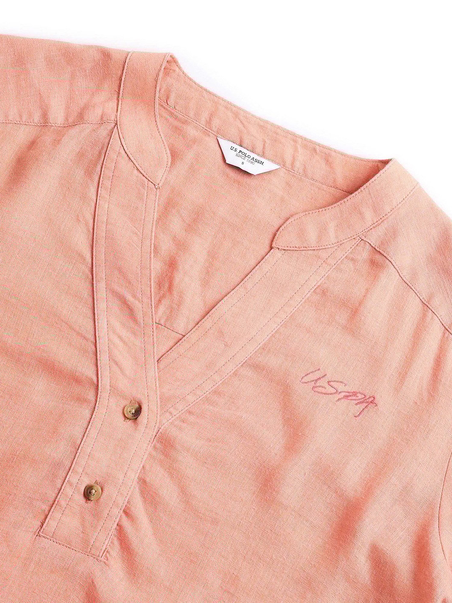 U.S. Polo Assn. Peach Linen Graphic Print Top