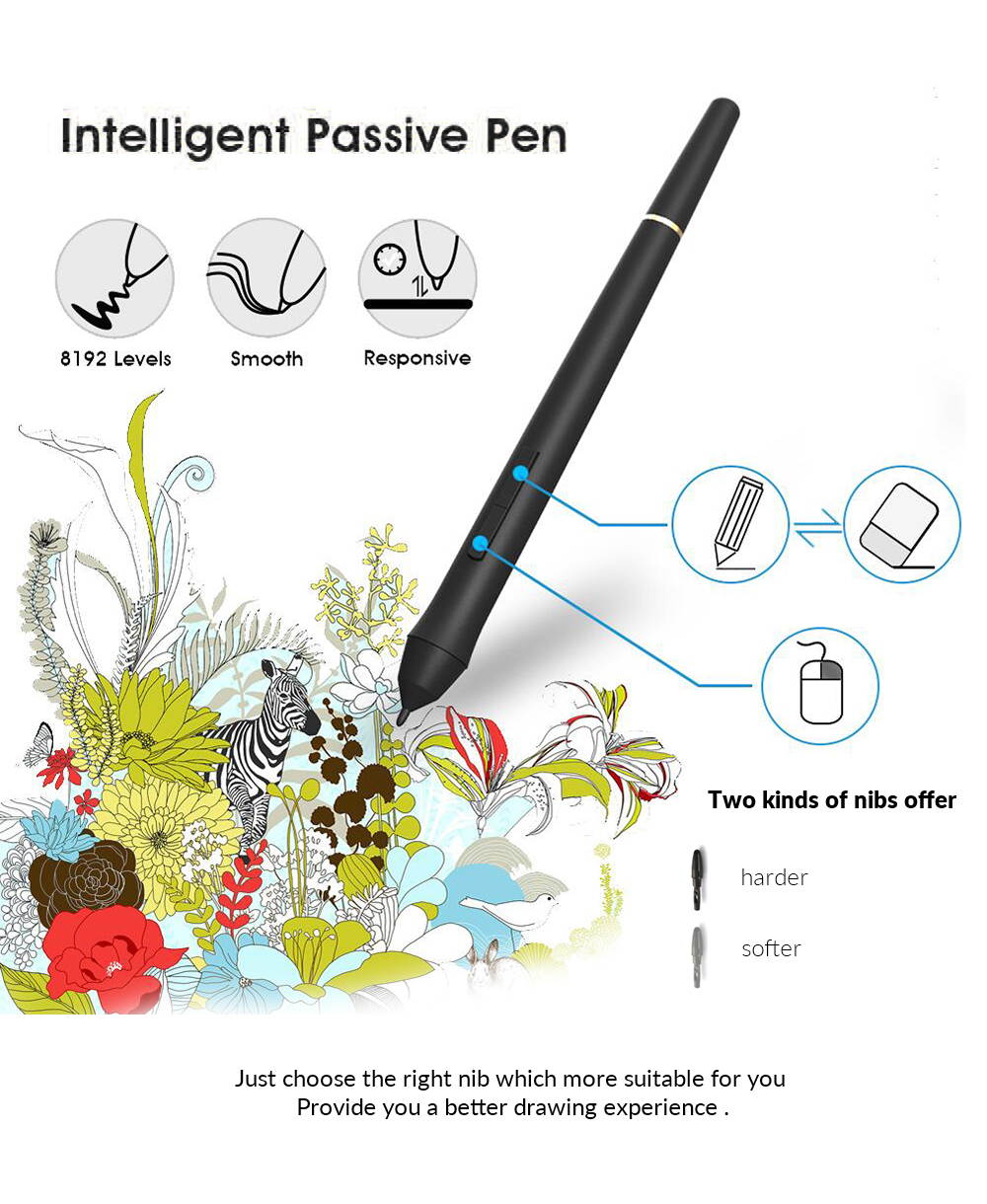 HUIYOU D161 15.6-inch Drawing Tablets with 7 shortcut keys (92% NTSC, 8192 liquid level pressure, 2 batteryless pens) with stand