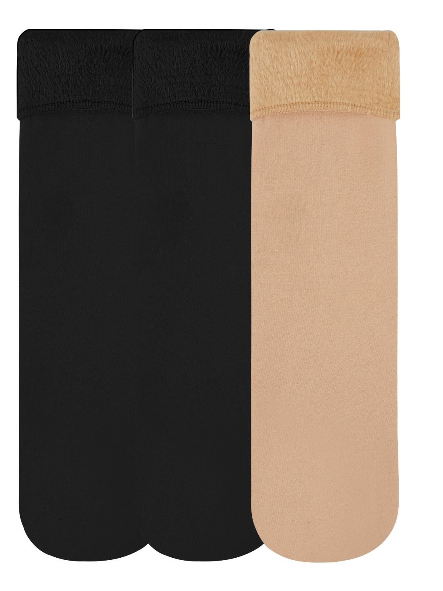 NEXT2SKIN Black & Beige Nylon Fur Winter Socks (Pack Of 3)