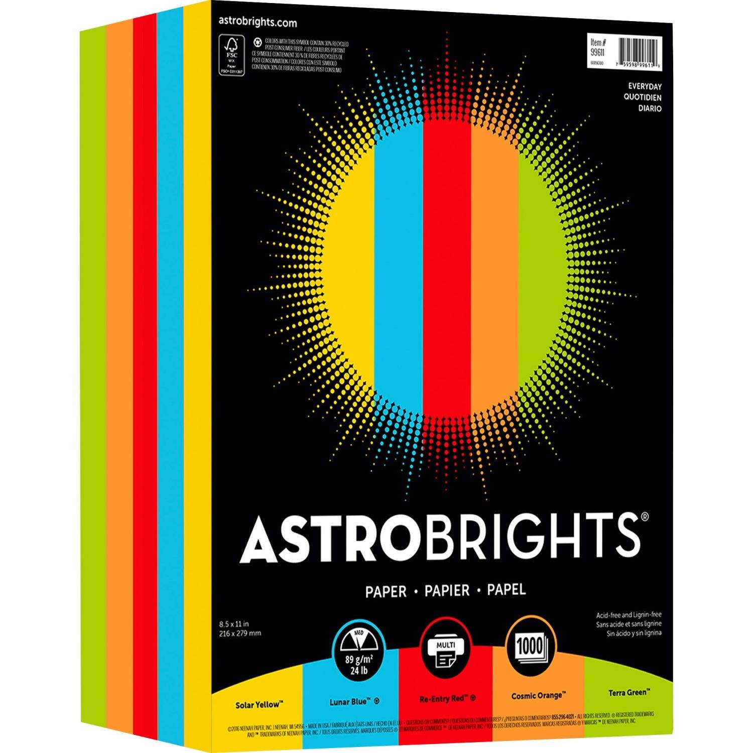 Astrobrights Color Paper -"Everyday" Assortment 8 1/2 x 11 5 Colors 1000 Sheets