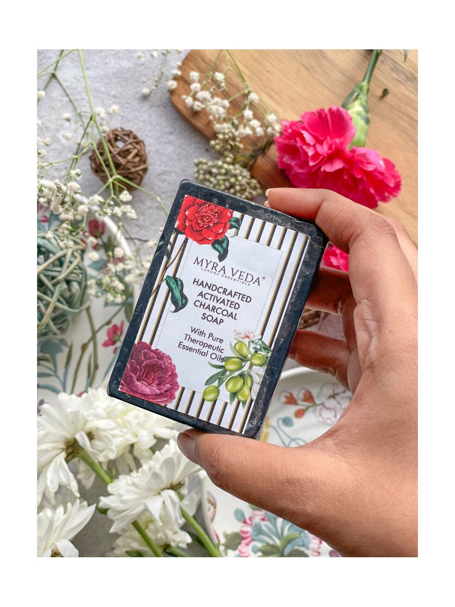 MYRA VEDA LUXURY ESSENTIALS Handcrafted Activated Charcoal Soap - 100 gm