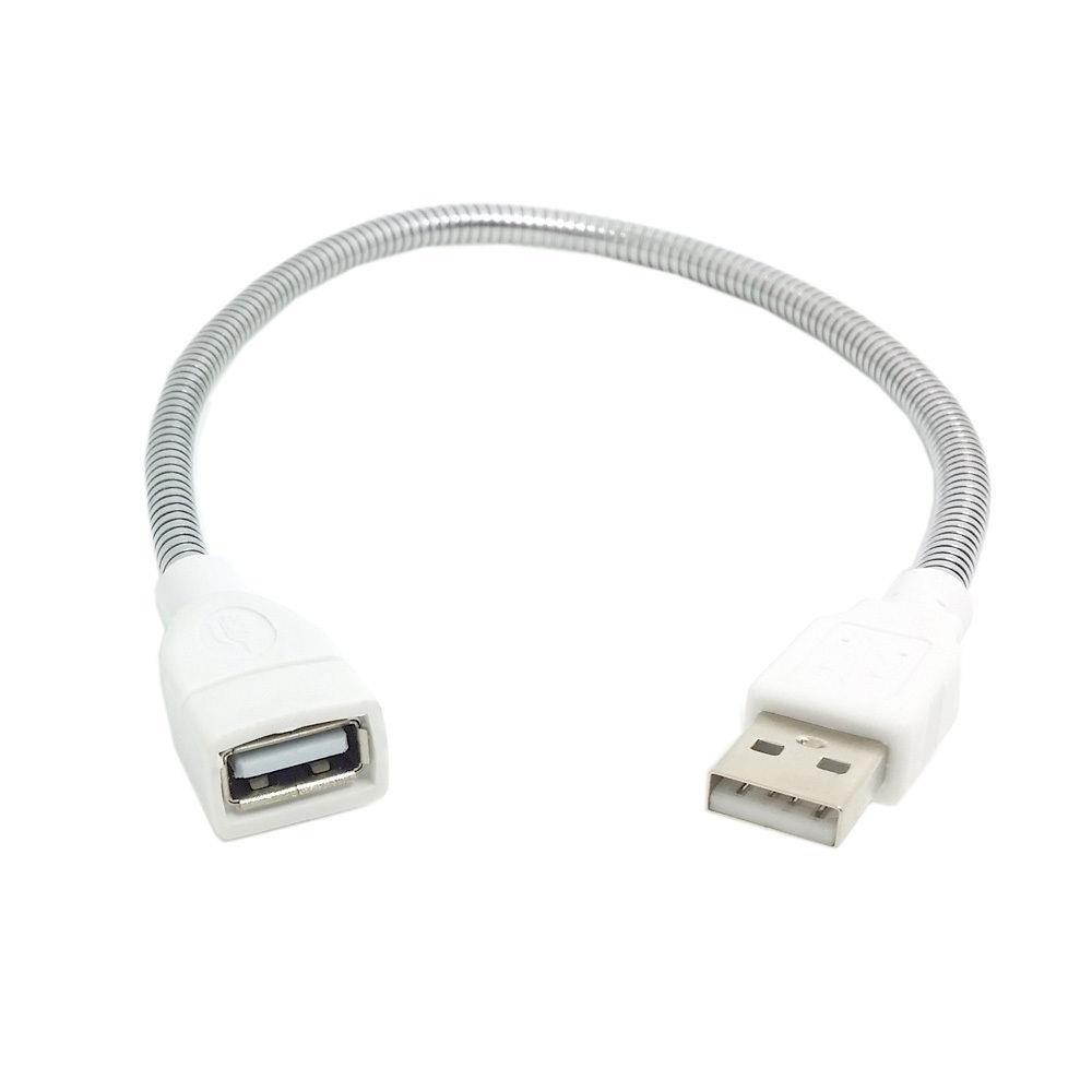 Flexible USB 2.0 Male to USB 2.0 Female Data & Power Extension Cable Metal Stand Holder White 0.3m