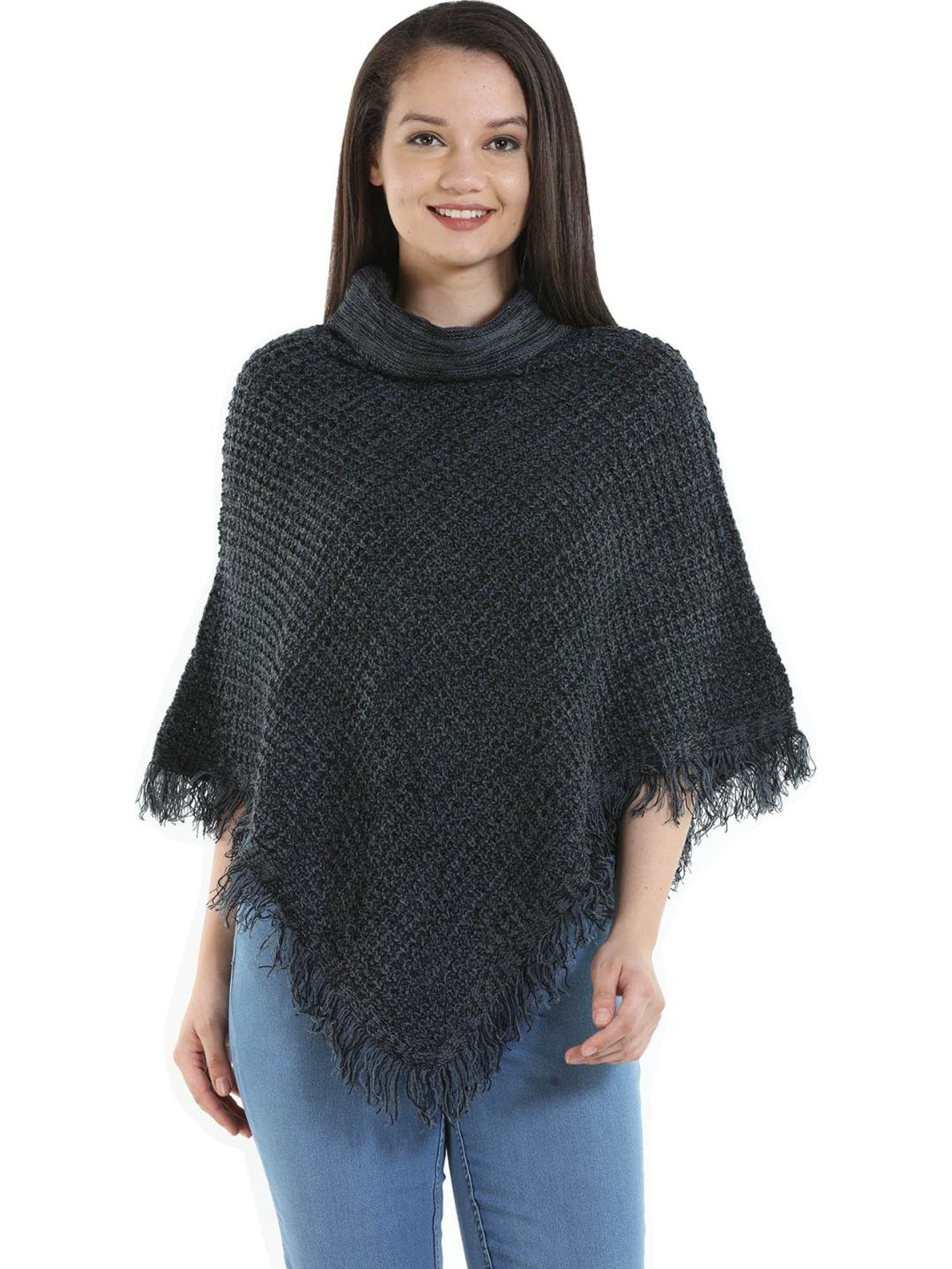 Mustard Black Textured Poncho