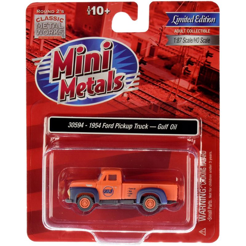 1954 Ford Pickup Truck "Gulf Oil" Orange (Dirty/Weathered) 1/87 (HO) Scale Model Car by Classic Metal Works