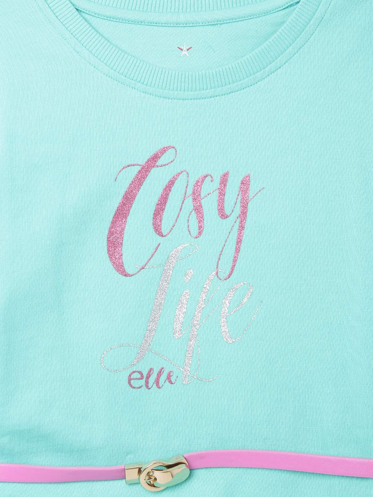 Elle Kids Aqua Blue & Pink Cotton Printed Full Sleeves Dress