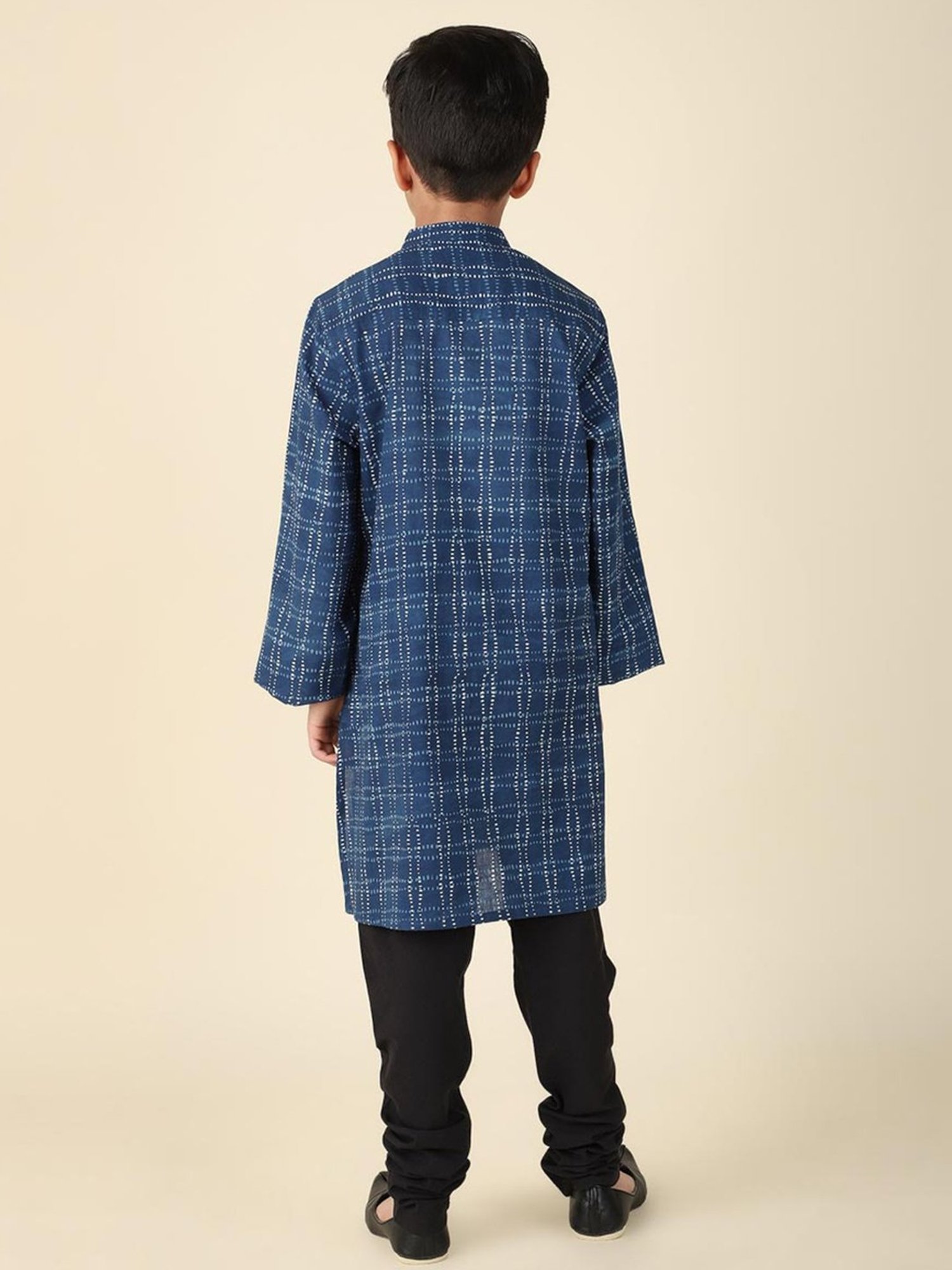 Fabindia Kids Navy Cotton Printed Full Sleeves Kurta