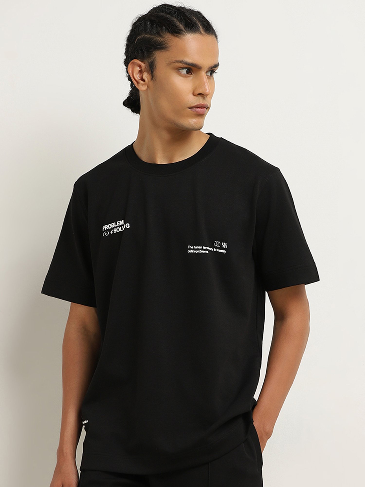 Studiofit by Westside Black Text Printed Relaxed-Fit T-Shirt