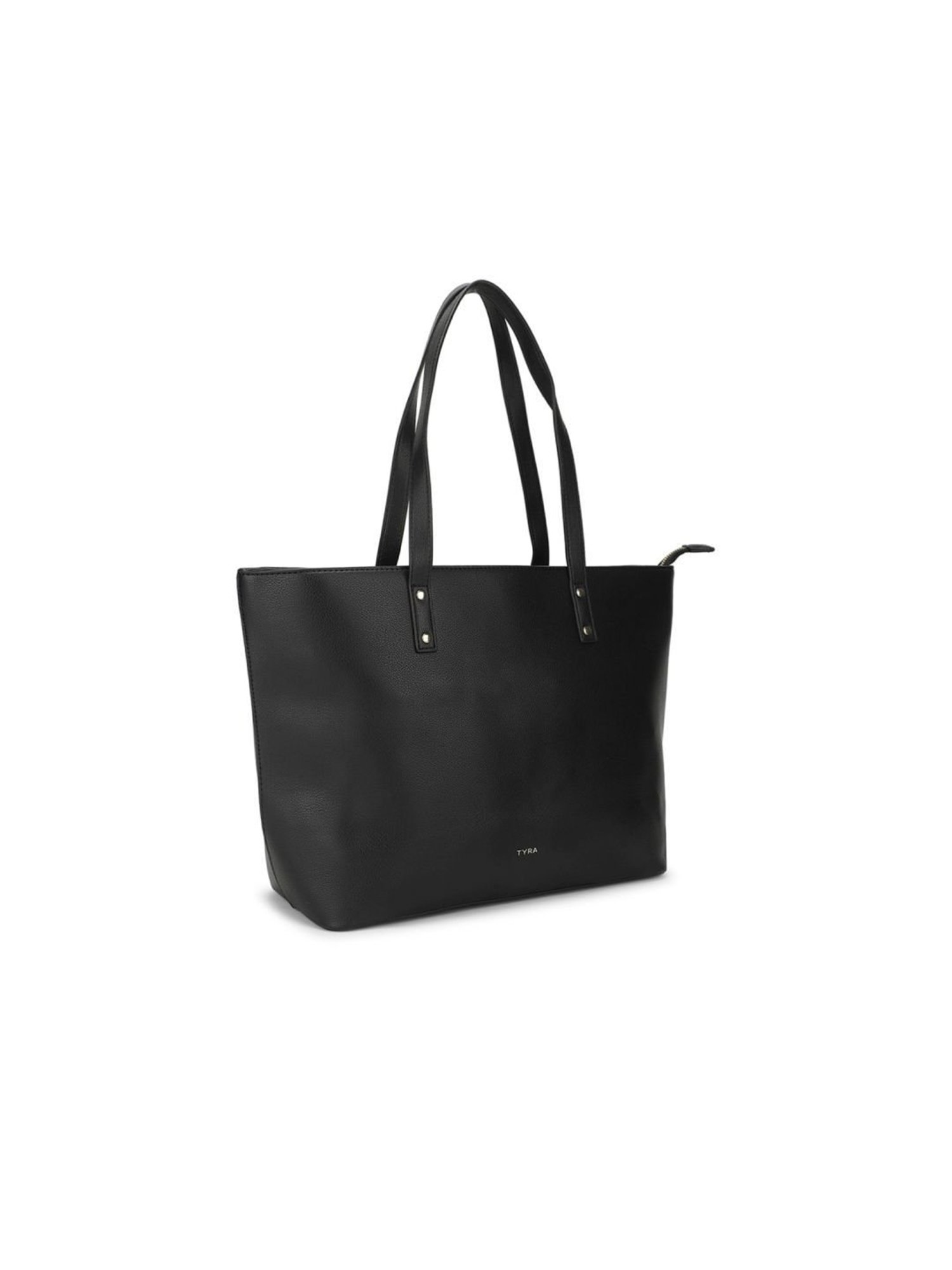 Tyra Daisy Black Solid Faux Leather Tote Handbag