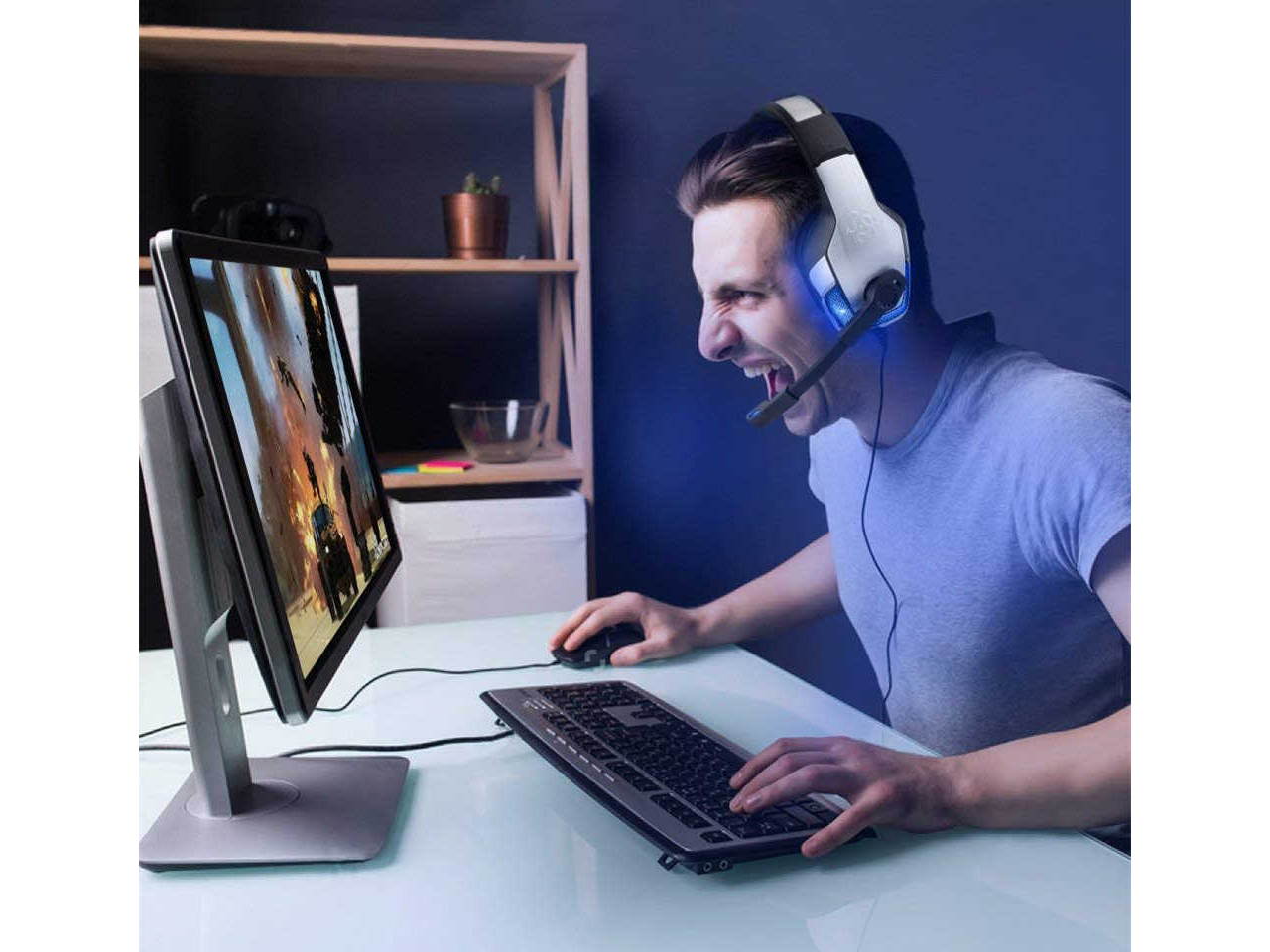 For Xbox One PS4 PC Controller V-4 Gaming Headset Headphone Noise Cancelling Over Ear Comfort Wired Headphones with flexibile Mic LED Light Bass Surround Soft Memory Earmuffs For Nintendo Switch PS5