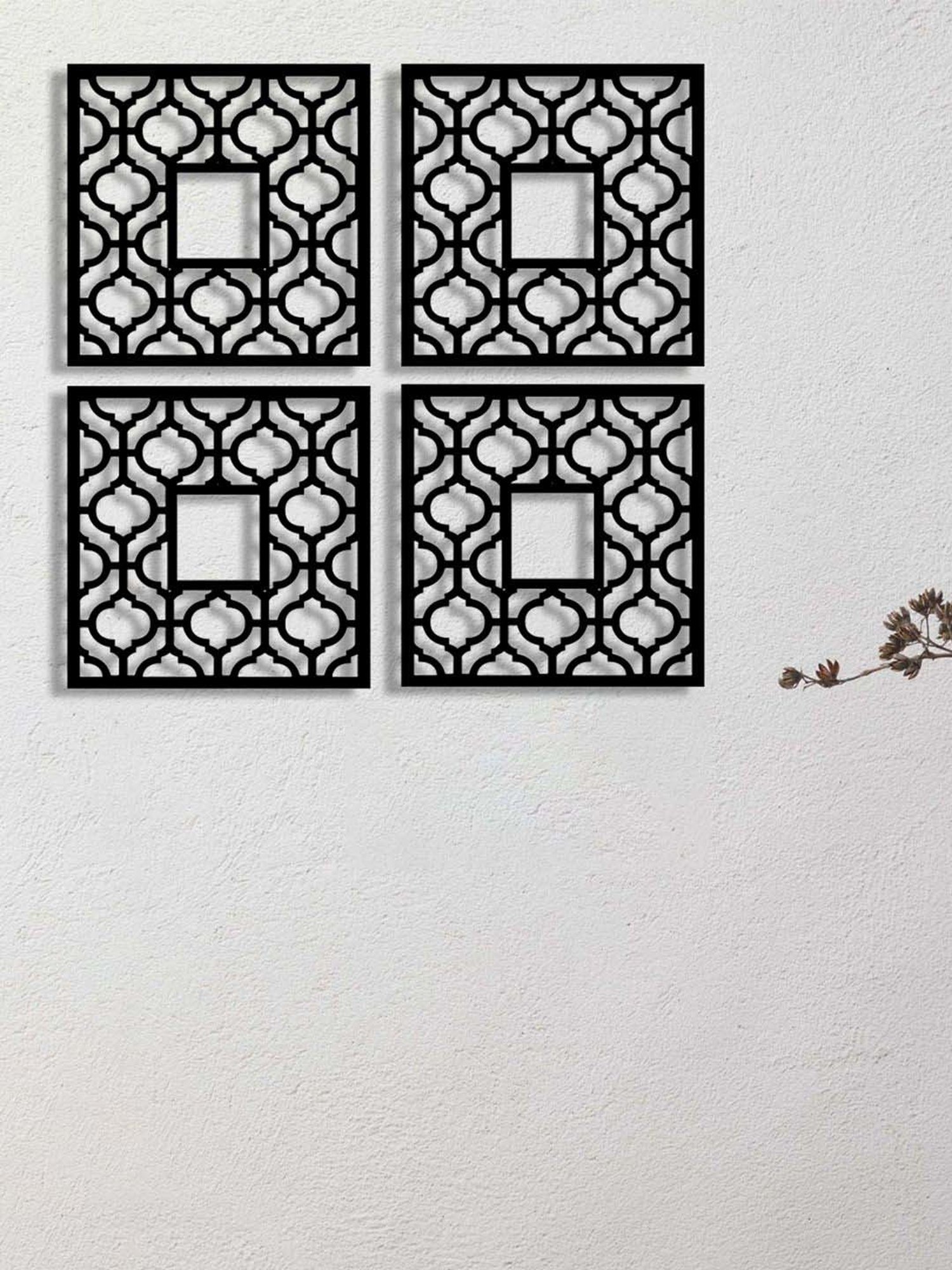 Art Street Black Mdf Jharokha Jali Square Hanging Wall Art - Set of 4