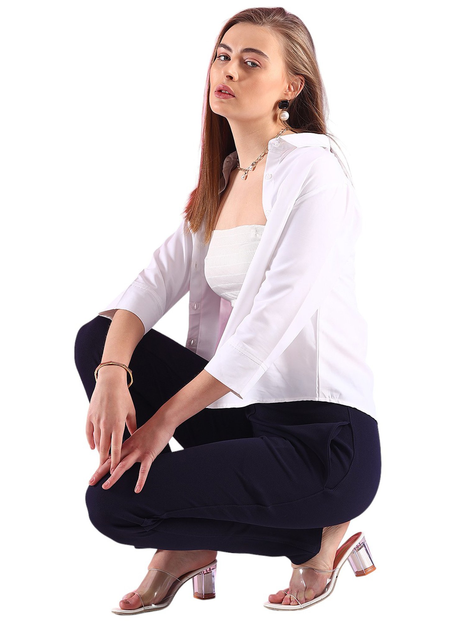 FITHUB Navy Slim Fit High Rise Trousers