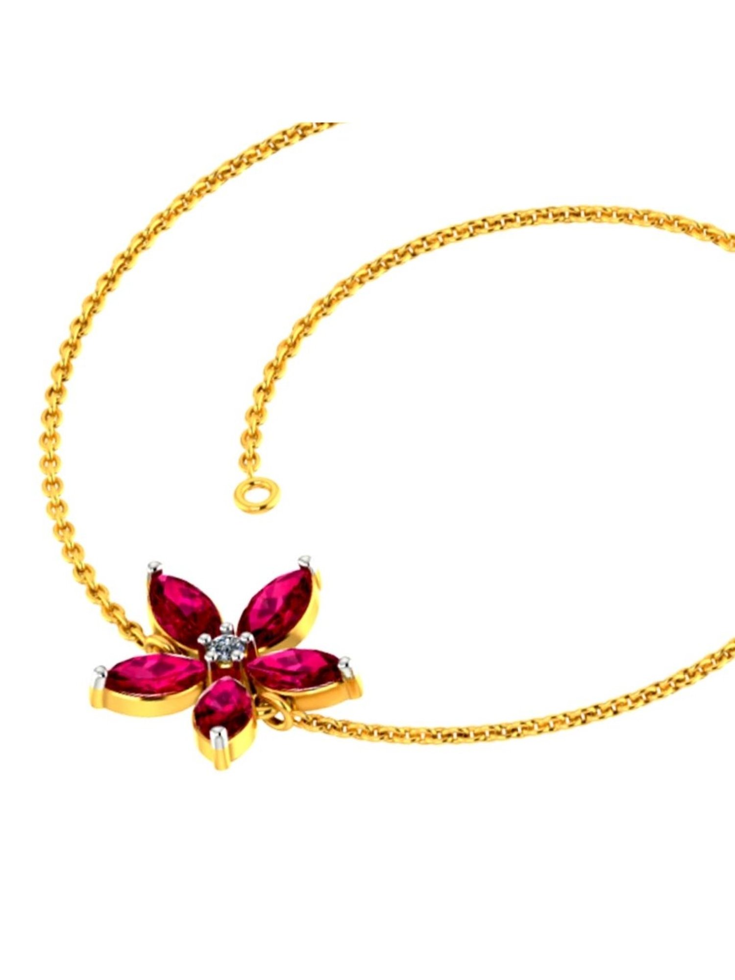 P.C Chandra Jewellers Designer 18k Yellow Gold and Diamond with Red Gemstone Flower Motif Bracelet