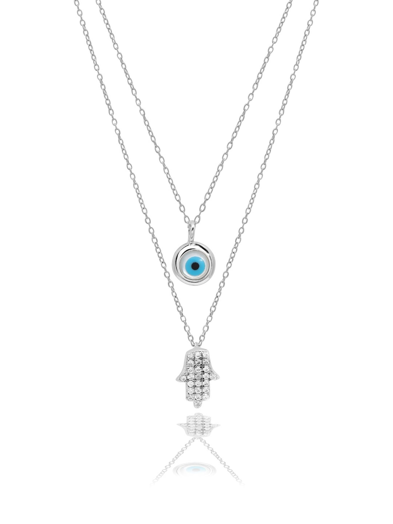 Curio Cottage 925 Silver Pure Mingling Of Hamsa And Evil Eye Necklace