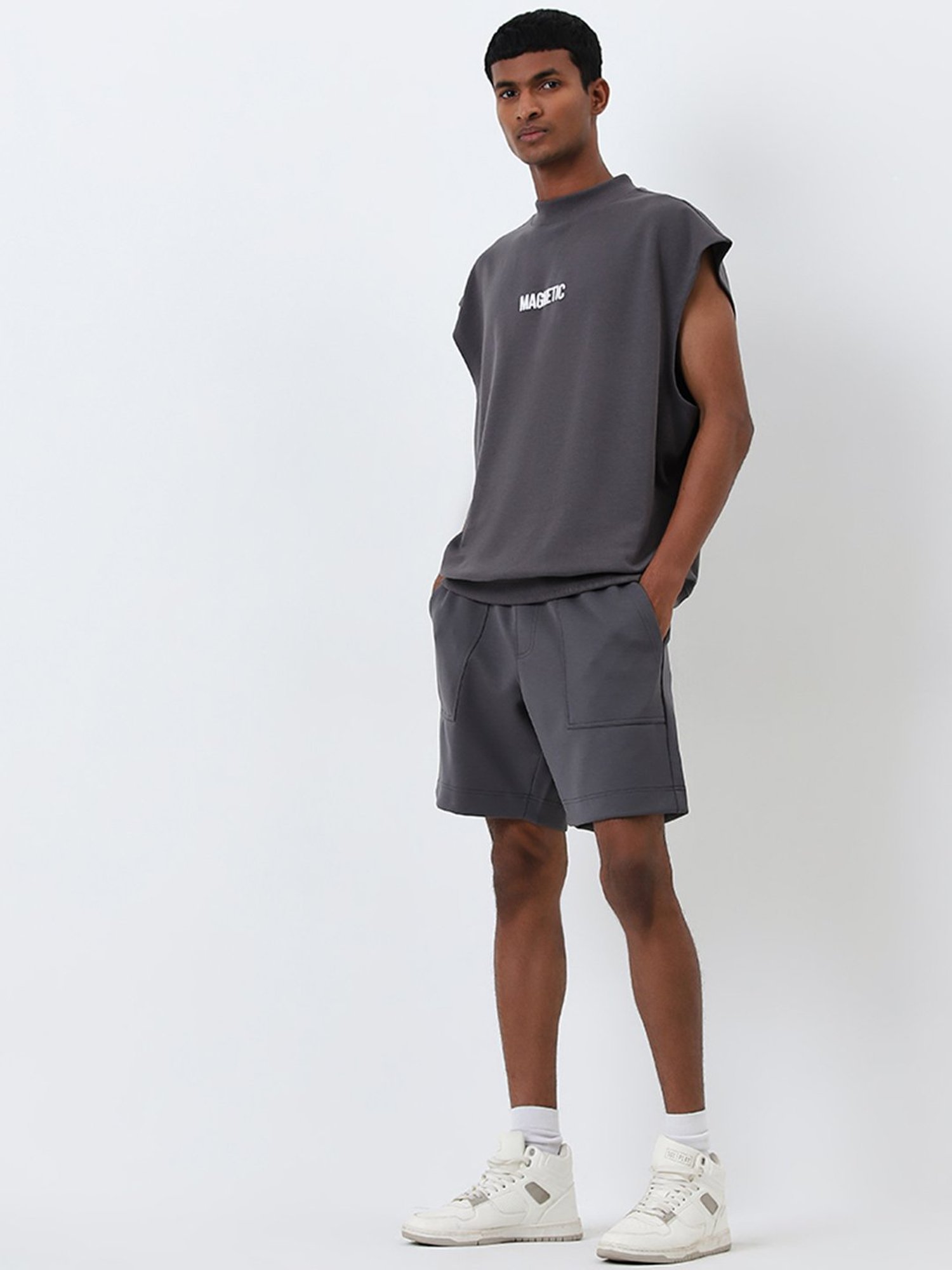 Studiofit by Westside Grey Text Design Relaxed-Fit T-Shirt