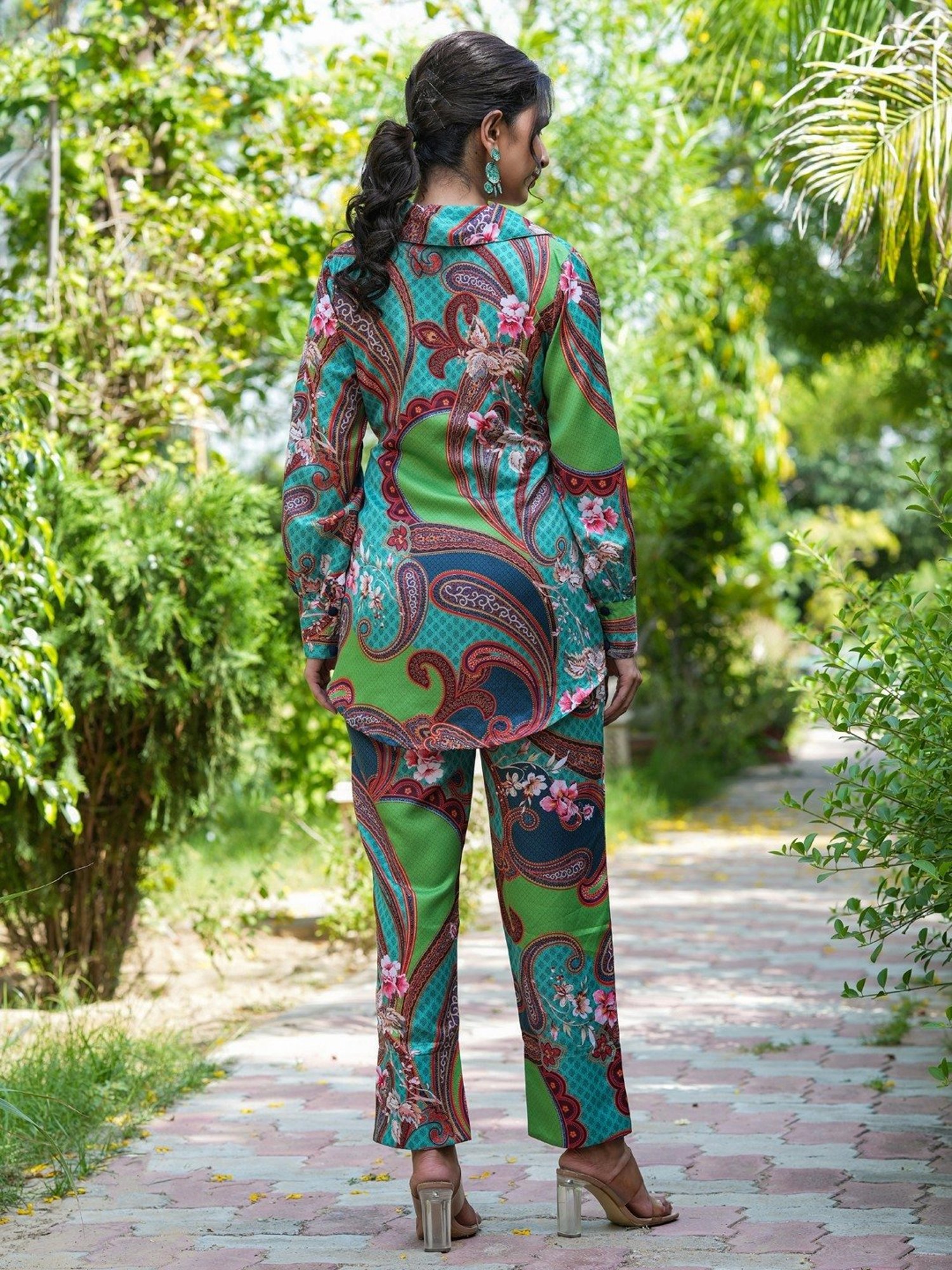 Yufta Green Printed Shirt Pant Set