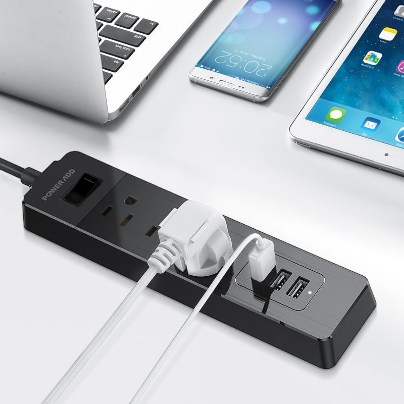 Poweradd 300J 3 Outlet Power Strip Surge Protector 3 USB Charging Ports with 5ft Heavy Duty Power Extension Cord 1250W/10A, Black