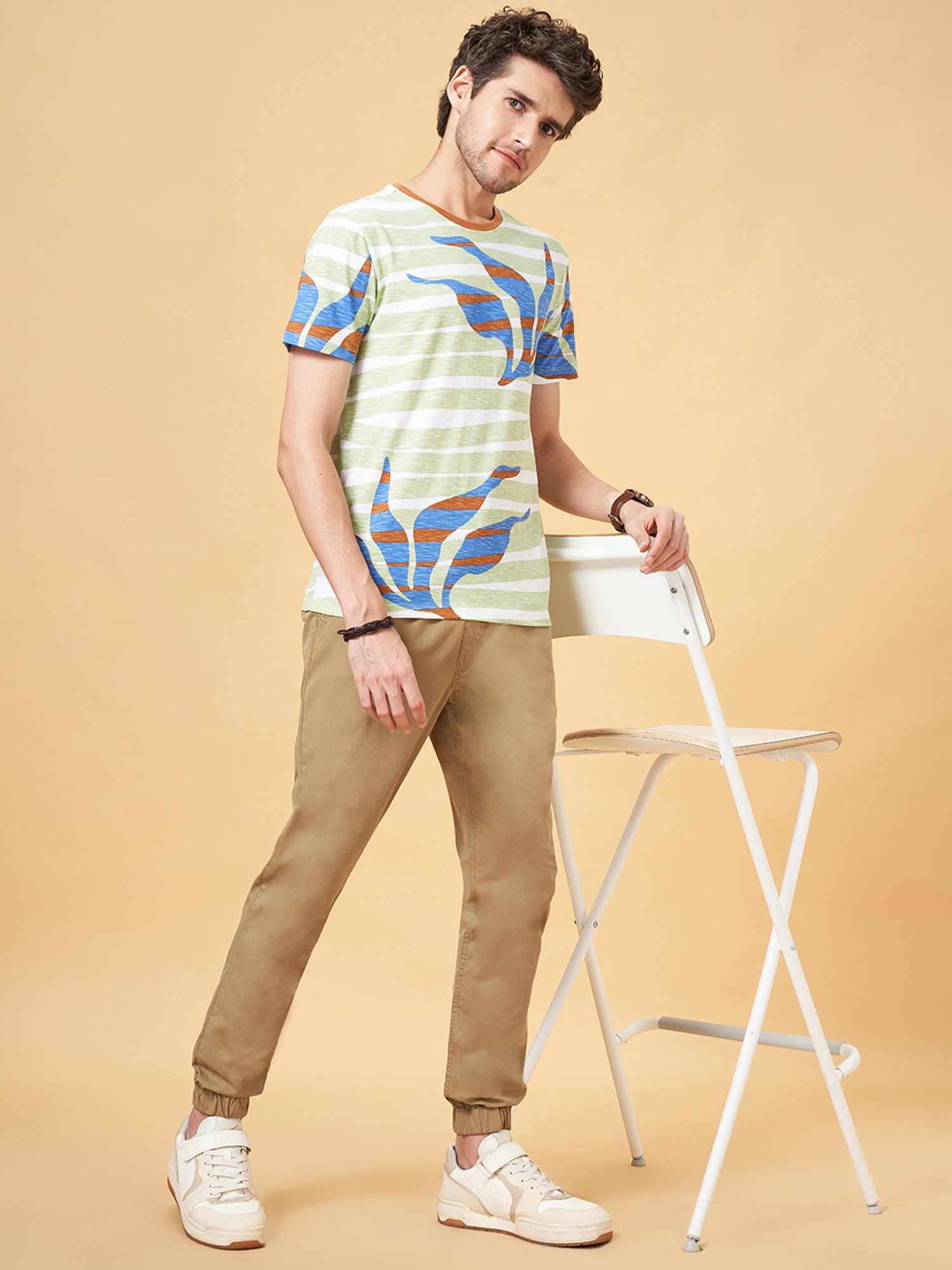 Urban Ranger by Pantaloons Sea Green Slim Fit Printed Crew T-Shirt