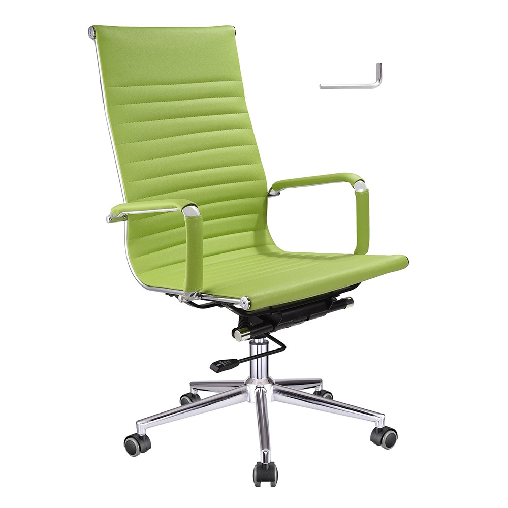 High Back PU Leather Ribbed Office Chair Contemporary Executive Computer Desk Green