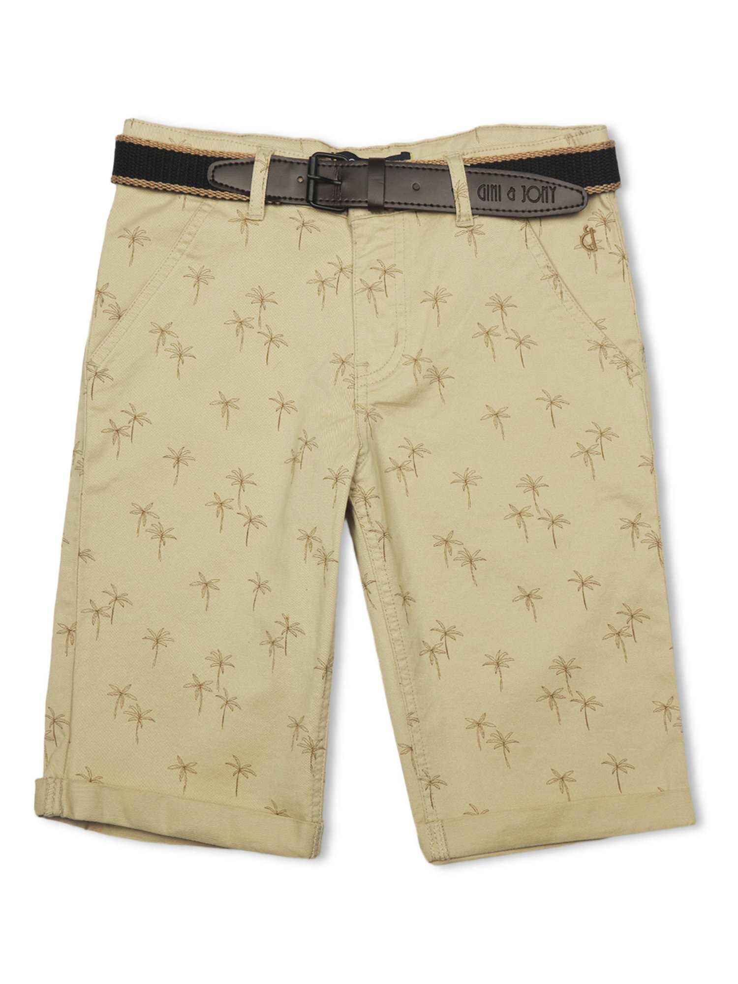 Gini & Jony Kids Khaki Printed Bermuda with Belt
