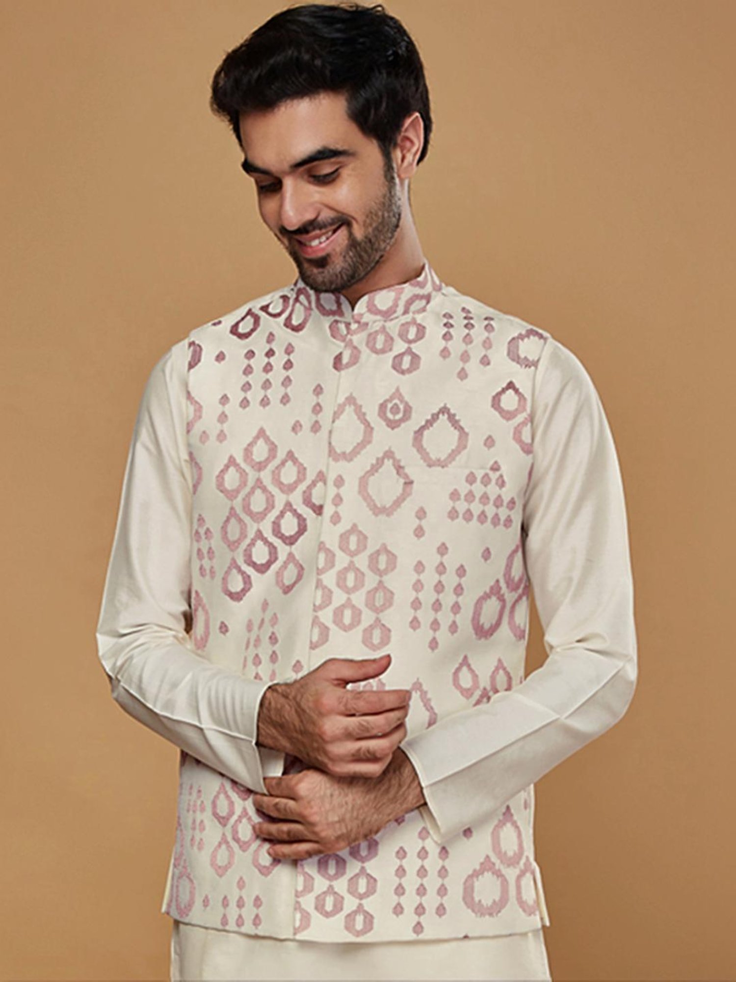 Kisah White Regular Fit Embellished Nehru Jacket