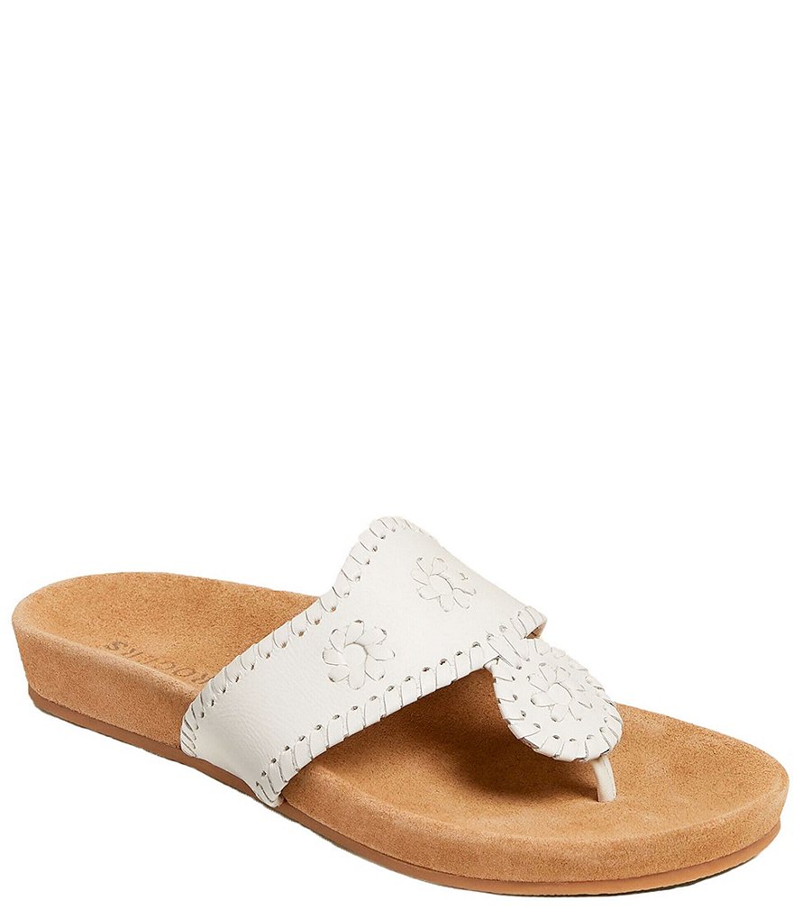 Jack Rogers Jacks Comfort Leather Whipstitch Detail Thong Sandals
