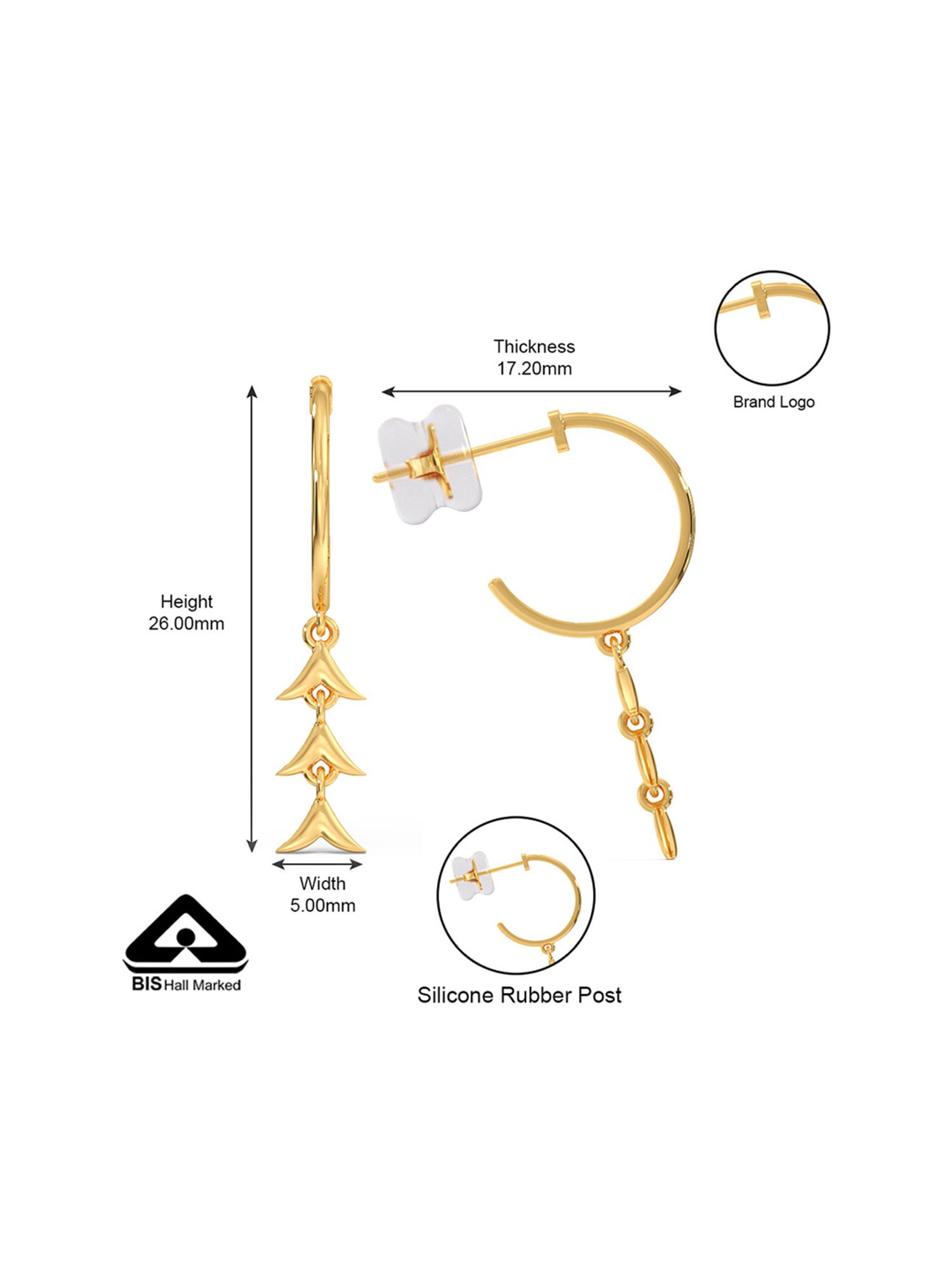 Candere by Kalyan Jewellers BIS Hallmark 18K Yellow Gold Drop Earrings