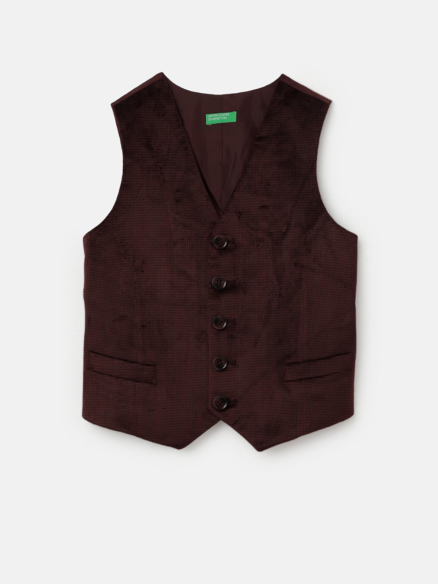 United Colors of Benetton Kids Dark Brown Textured Waistcoat