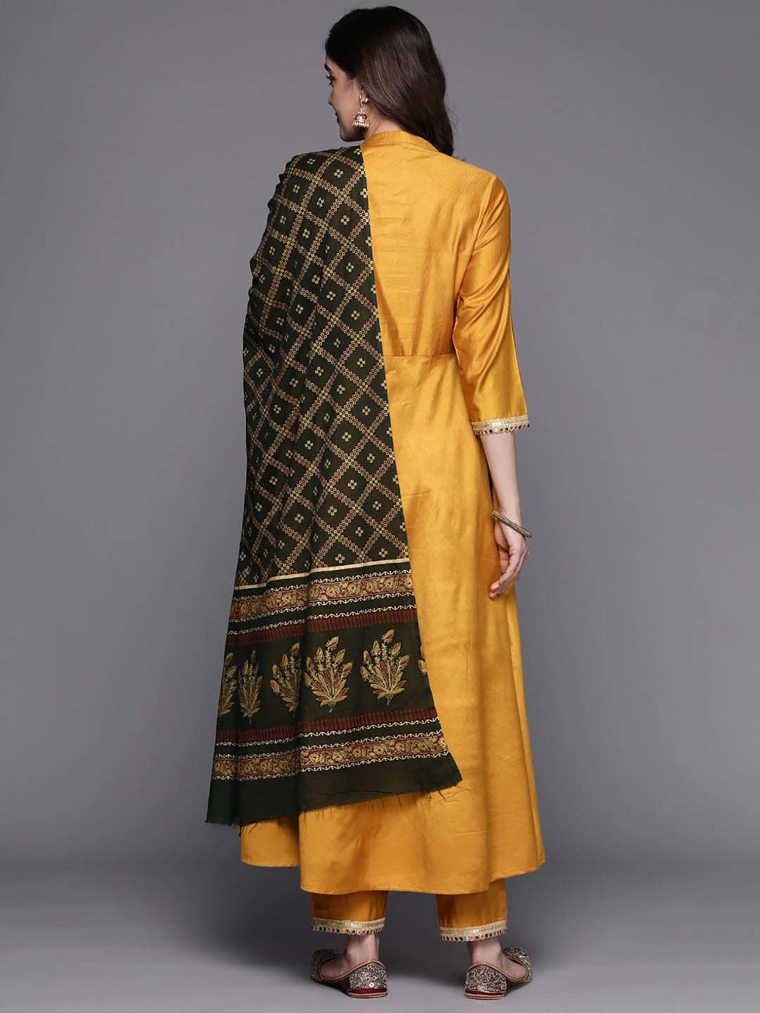 Indo Era Mustard Kurta Pant Set With Dupatta